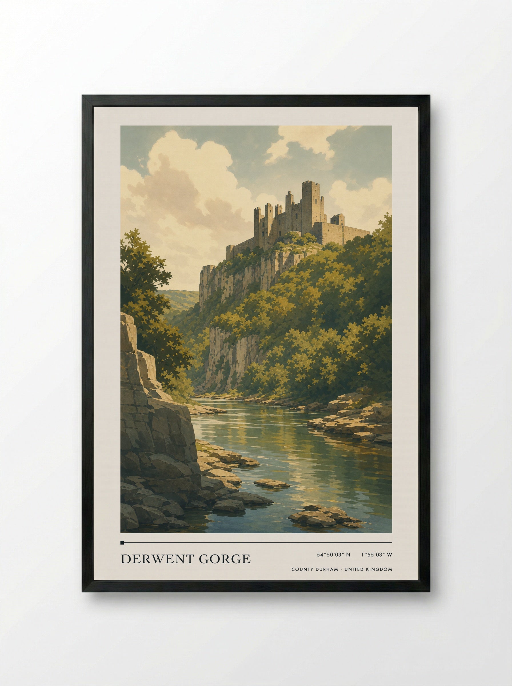 Derwent Gorge County Durham United Kingdom Travel Poster - Framed Print Black
