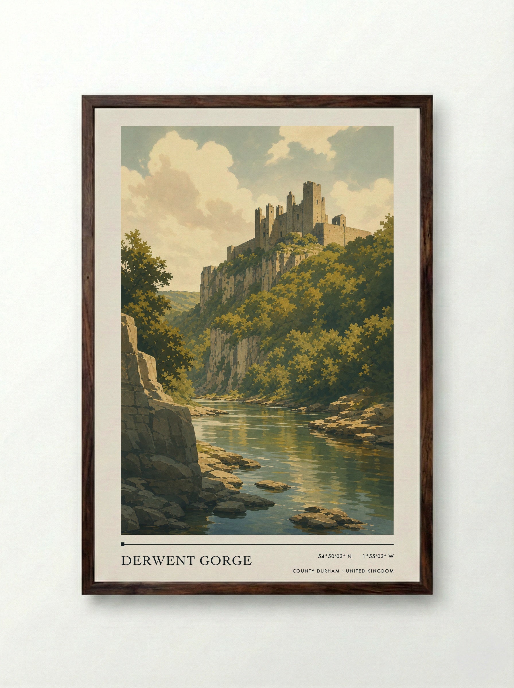 Derwent Gorge County Durham United Kingdom Travel Poster - Framed Print Dark Wood