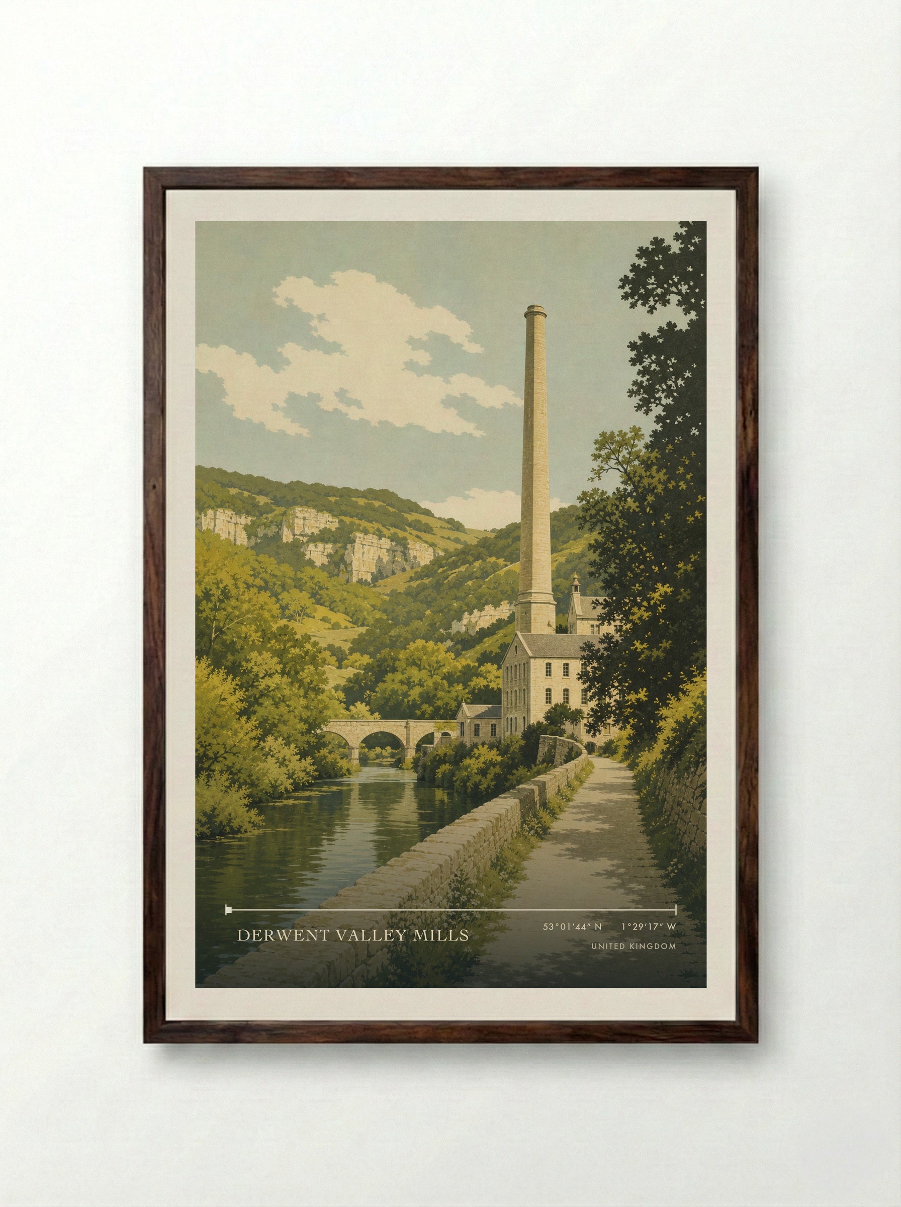 Derwent Valley Mills United Kingdom Travel Poster - Framed Print Dark Wood