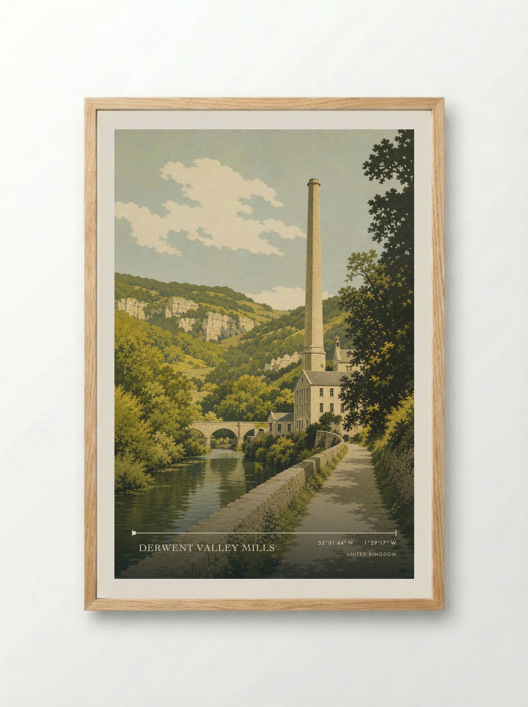Derwent Valley Mills United Kingdom Travel Poster - Framed Print Wood