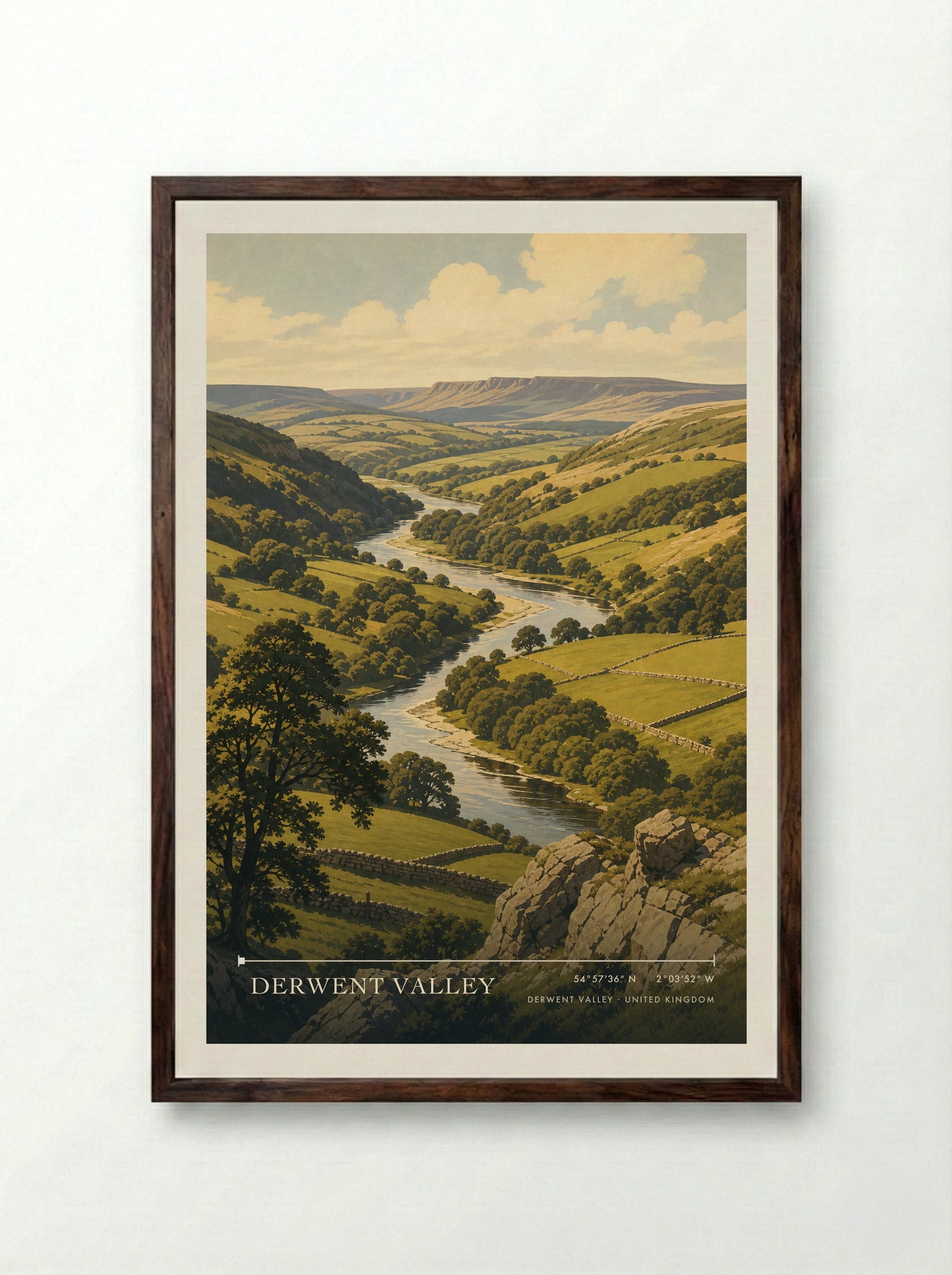 Derwent Valley United Kingdom Travel Poster - Framed Print Dark Wood
