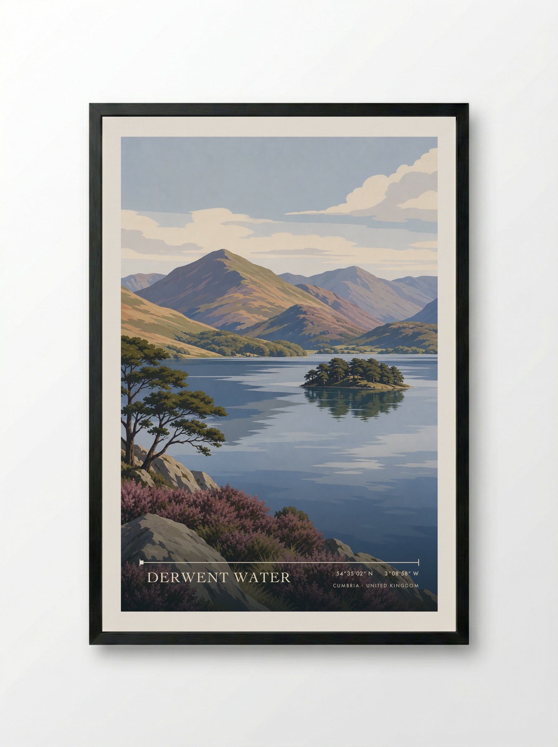 Derwent Water Cumbria United Kingdom Travel Poster - Framed Print Black
