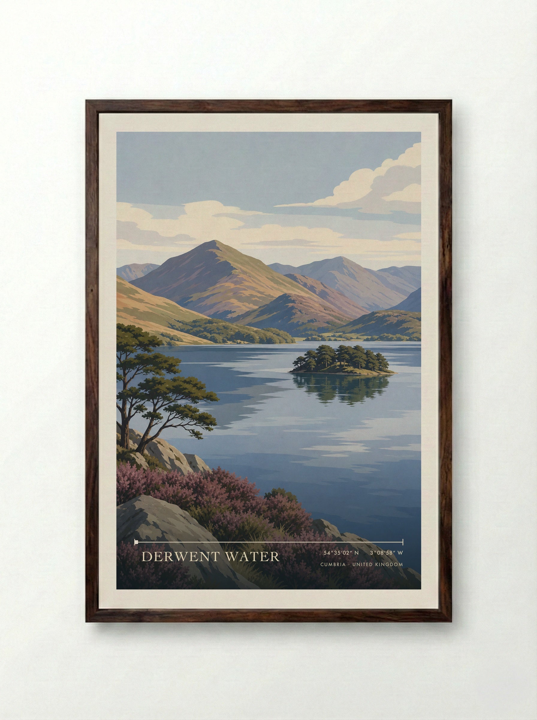 Derwent Water Cumbria United Kingdom Travel Poster - Framed Print Dark Wood