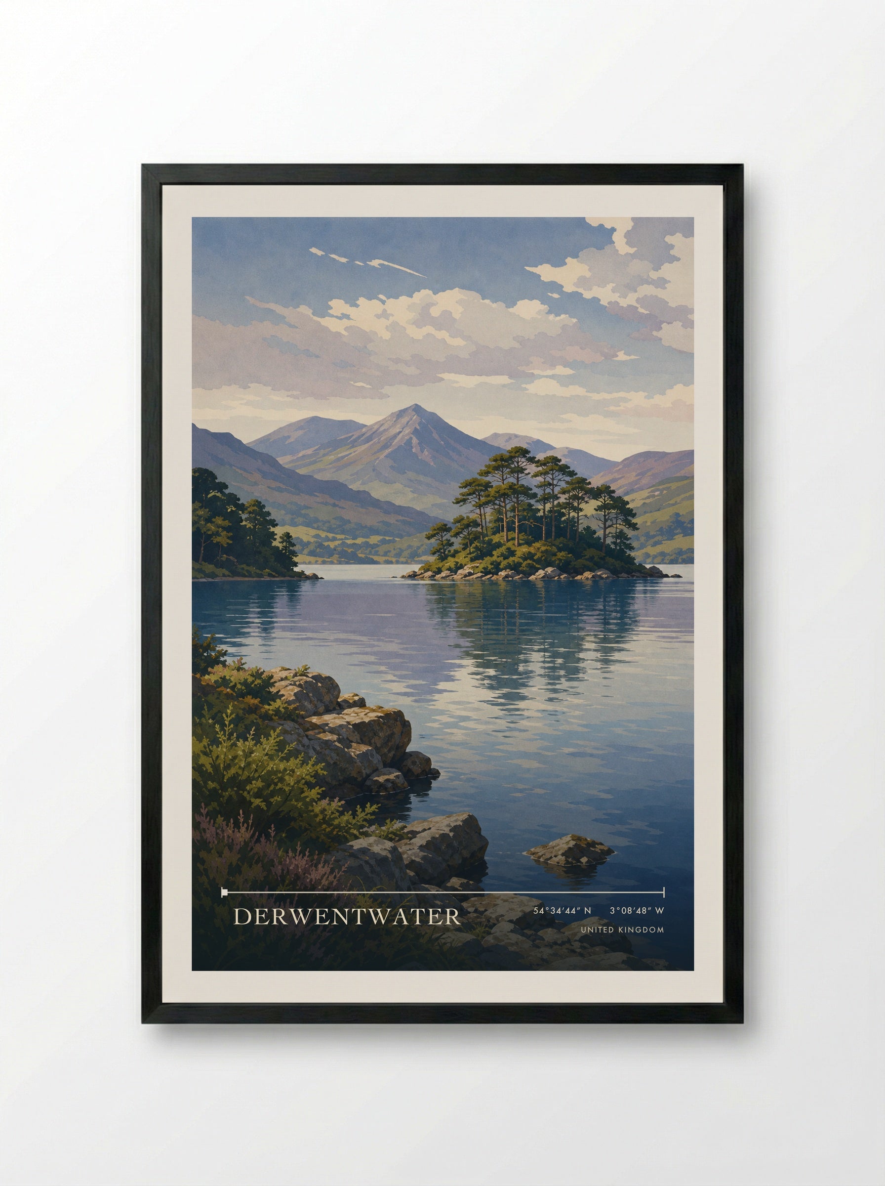 Derwentwater United Kingdom Travel Poster - Framed Print Black