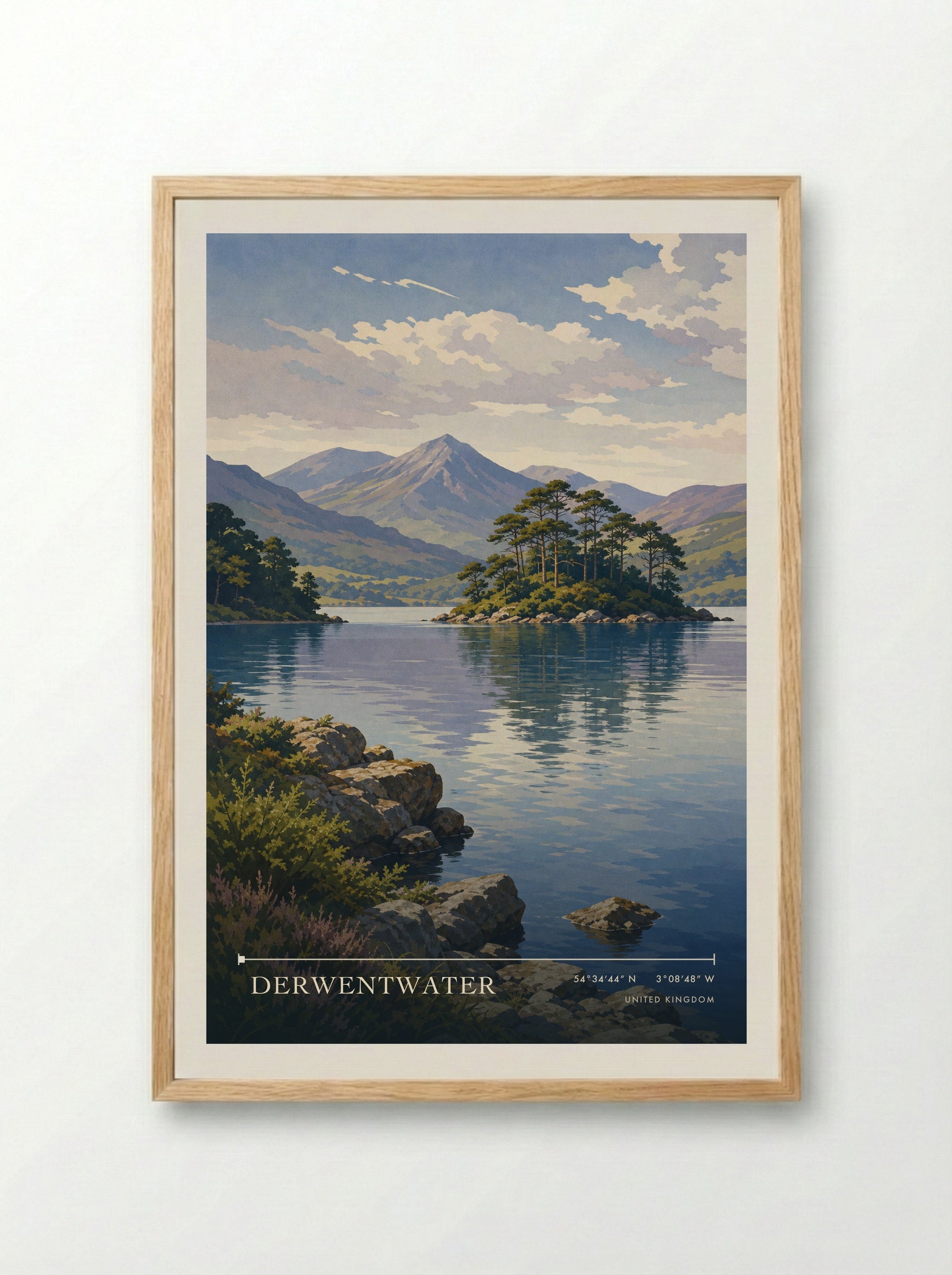 Derwentwater United Kingdom Travel Poster - Framed Print Wood