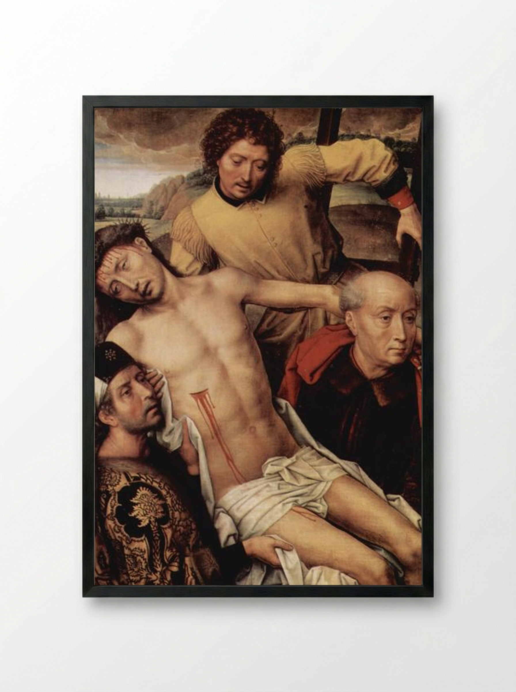 Descent from the Cross, left hand panel from the Deposition Diptych - Hans Memling - Framed Print Black