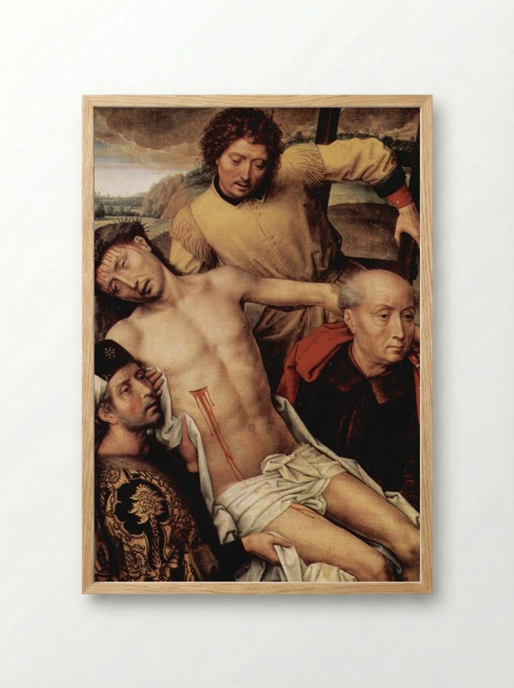 Descent from the Cross, left hand panel from the Deposition Diptych - Hans Memling - Framed Print Wood