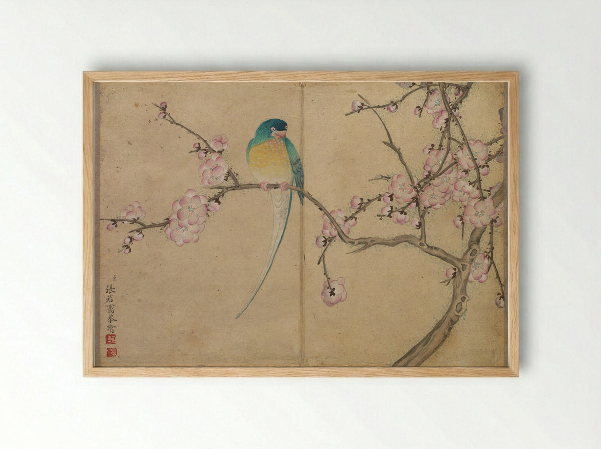 Desk Album: Flower and Bird Paintings (Bird with Plum Blossoms) - Zhang Ruoai - Framed Print Wood