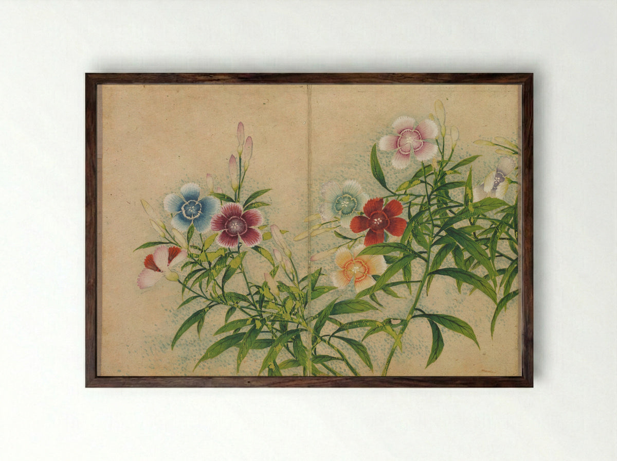 Desk Album: Flower and Bird Paintings (Pinks) - Zhang Ruoai - Framed Print Dark Wood
