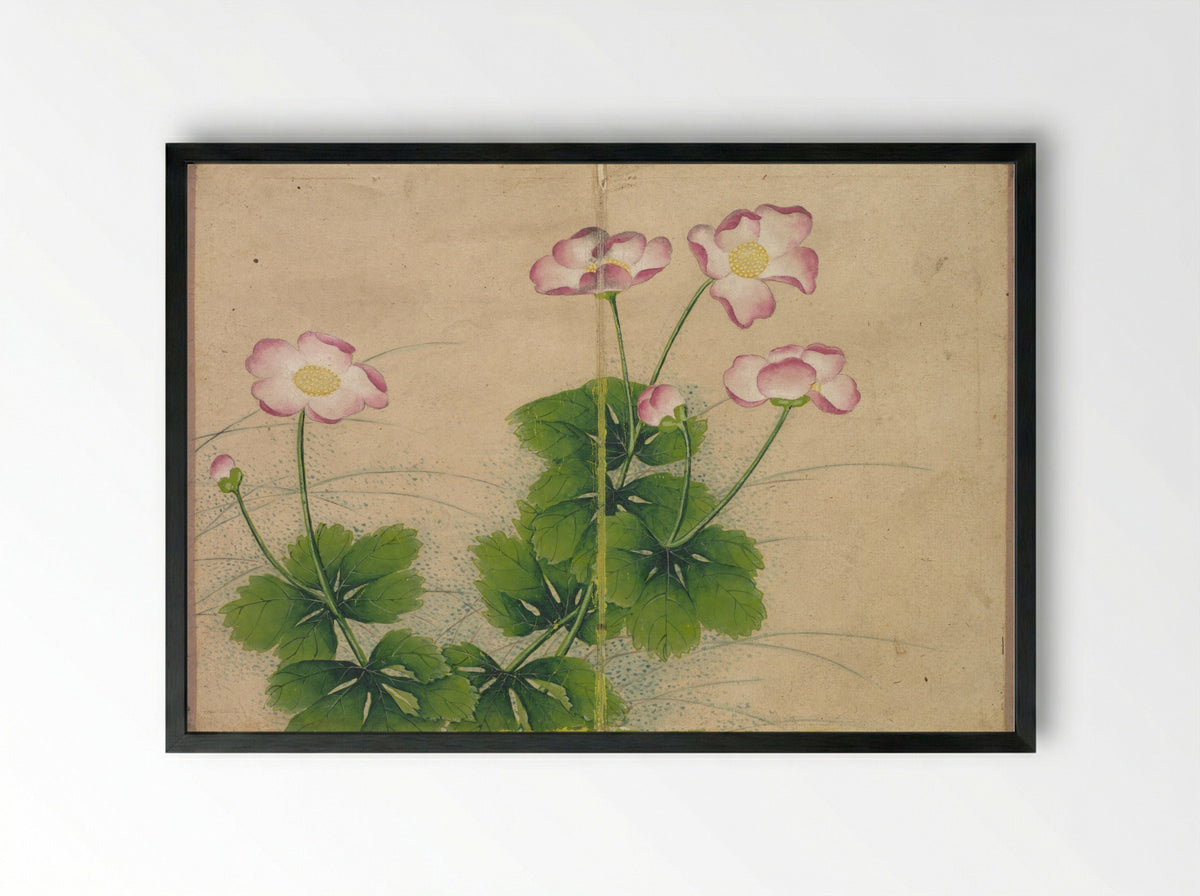 Desk Album: Flower and Bird Paintings (mallow flowers) - Zhang Ruoai - Framed Print Black
