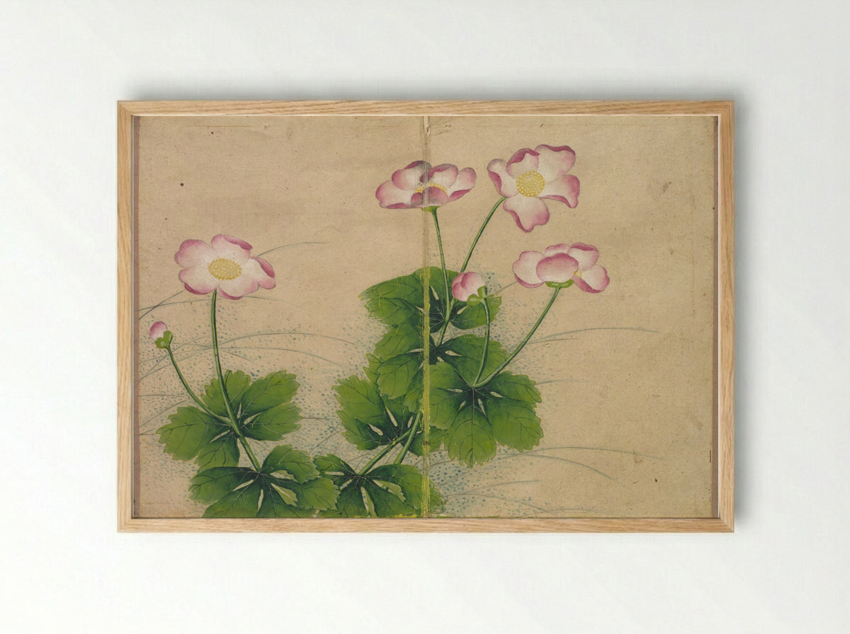 Desk Album: Flower and Bird Paintings (mallow flowers) - Zhang Ruoai - Framed Print Wood