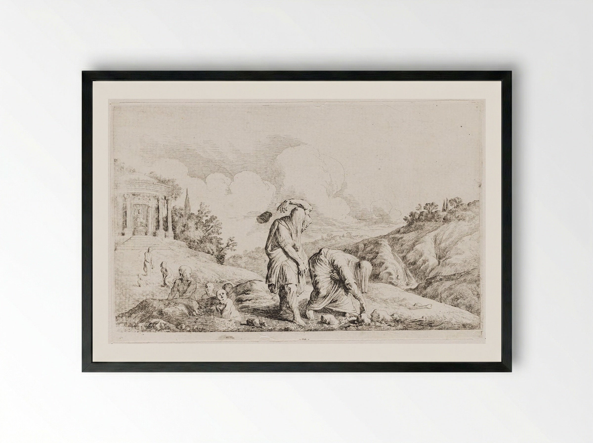 Deucalion and Pyrrha Repopulate the World - Johann Wilhelm Baur - Framed Print Black