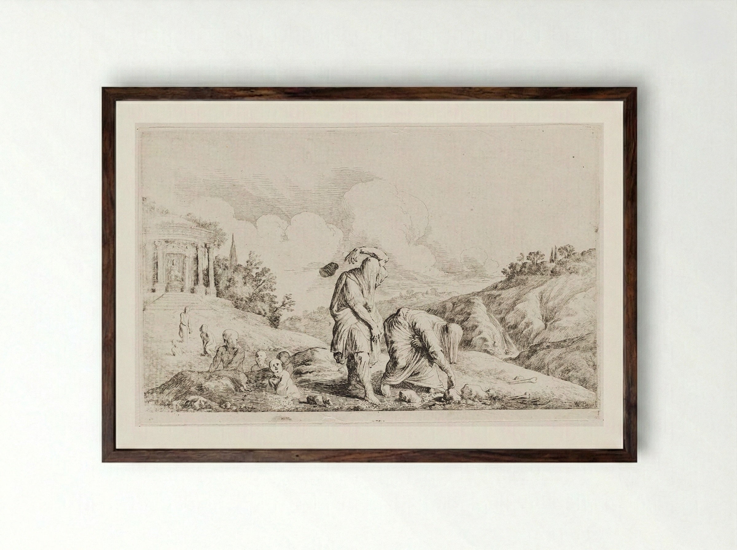 Deucalion and Pyrrha Repopulate the World - Johann Wilhelm Baur - Framed Print Dark Wood