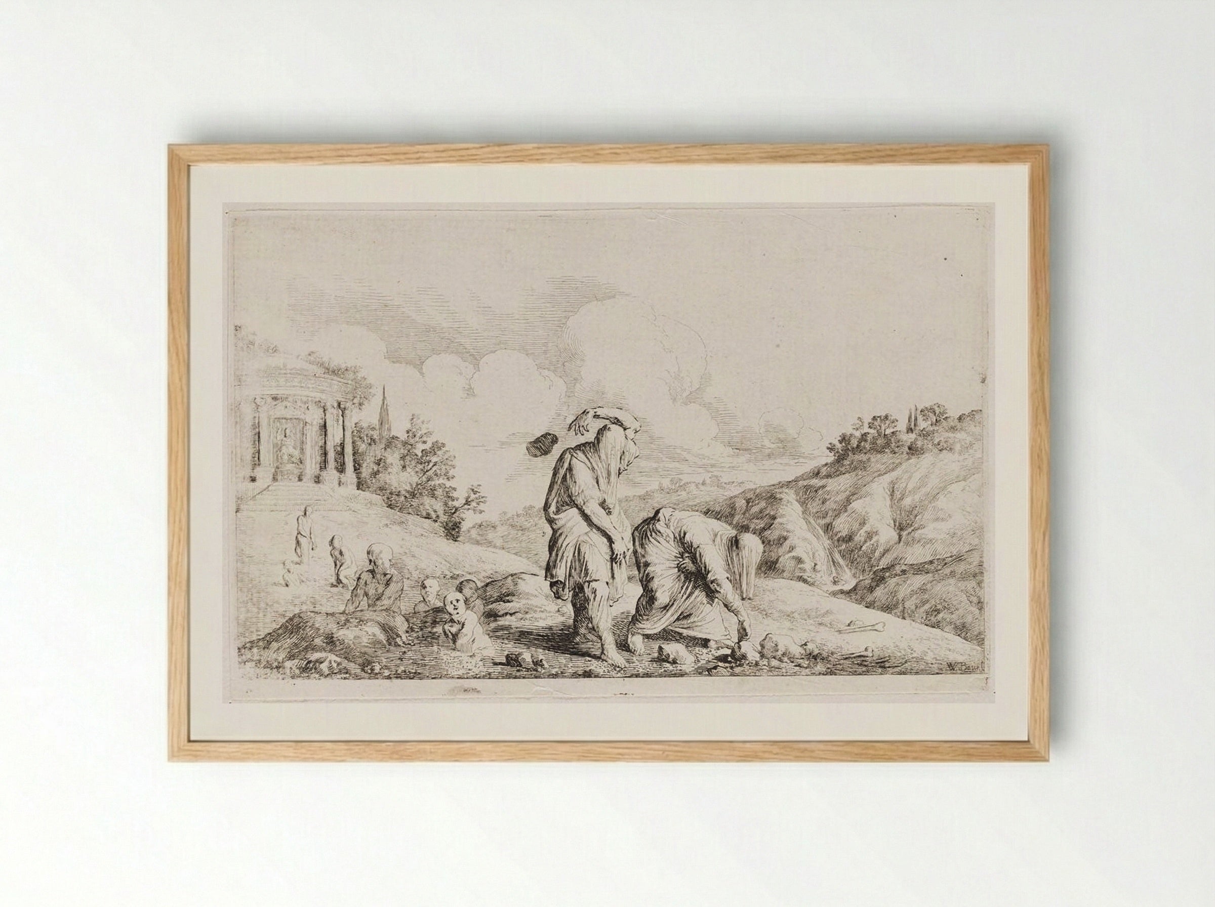 Deucalion and Pyrrha Repopulate the World - Johann Wilhelm Baur - Framed Print Wood