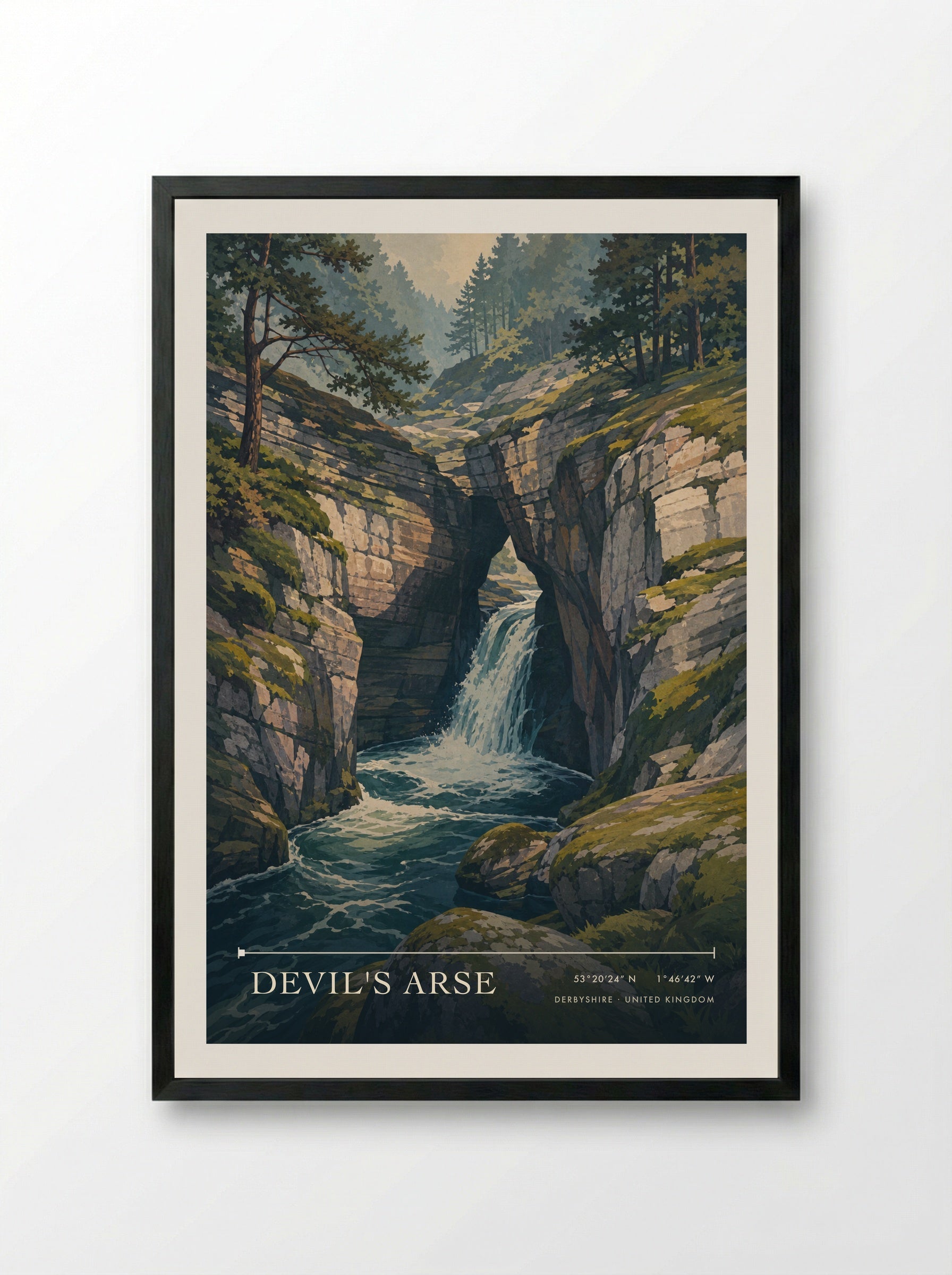 Devil's Arse Derbyshire United Kingdom Travel Poster - Framed Print Black