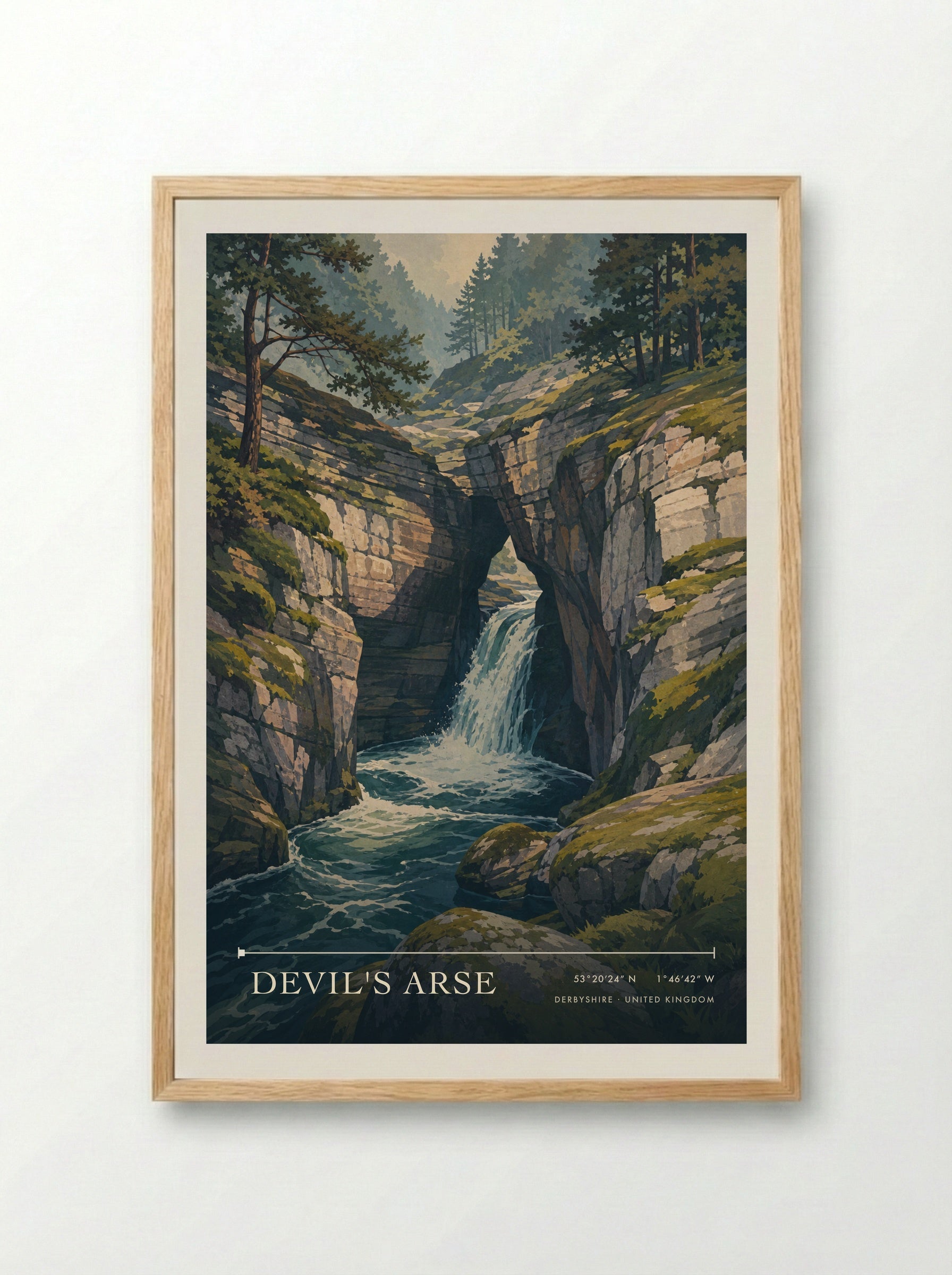 Devil's Arse Derbyshire United Kingdom Travel Poster - Framed Print Wood