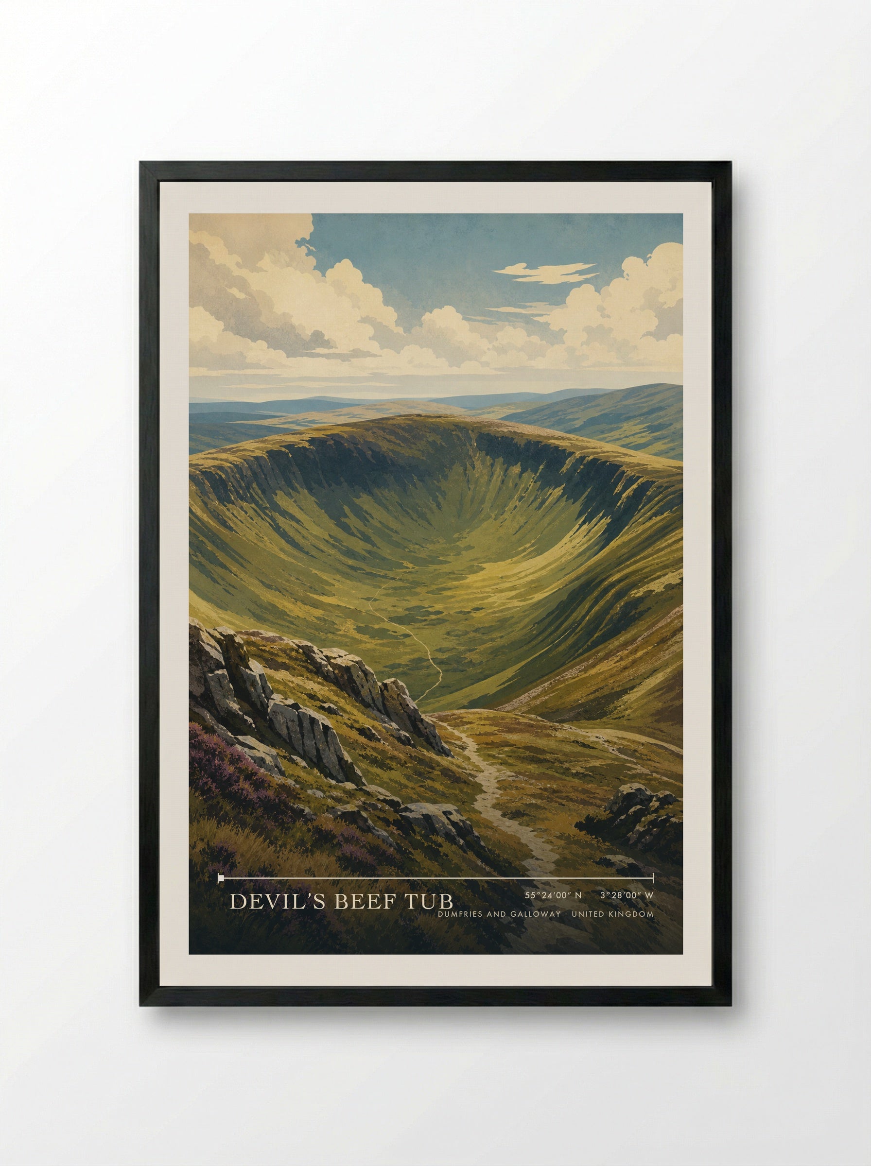 Devil’s Beef Tub Dumfries and Galloway United Kingdom Travel Poster - Framed Print Black
