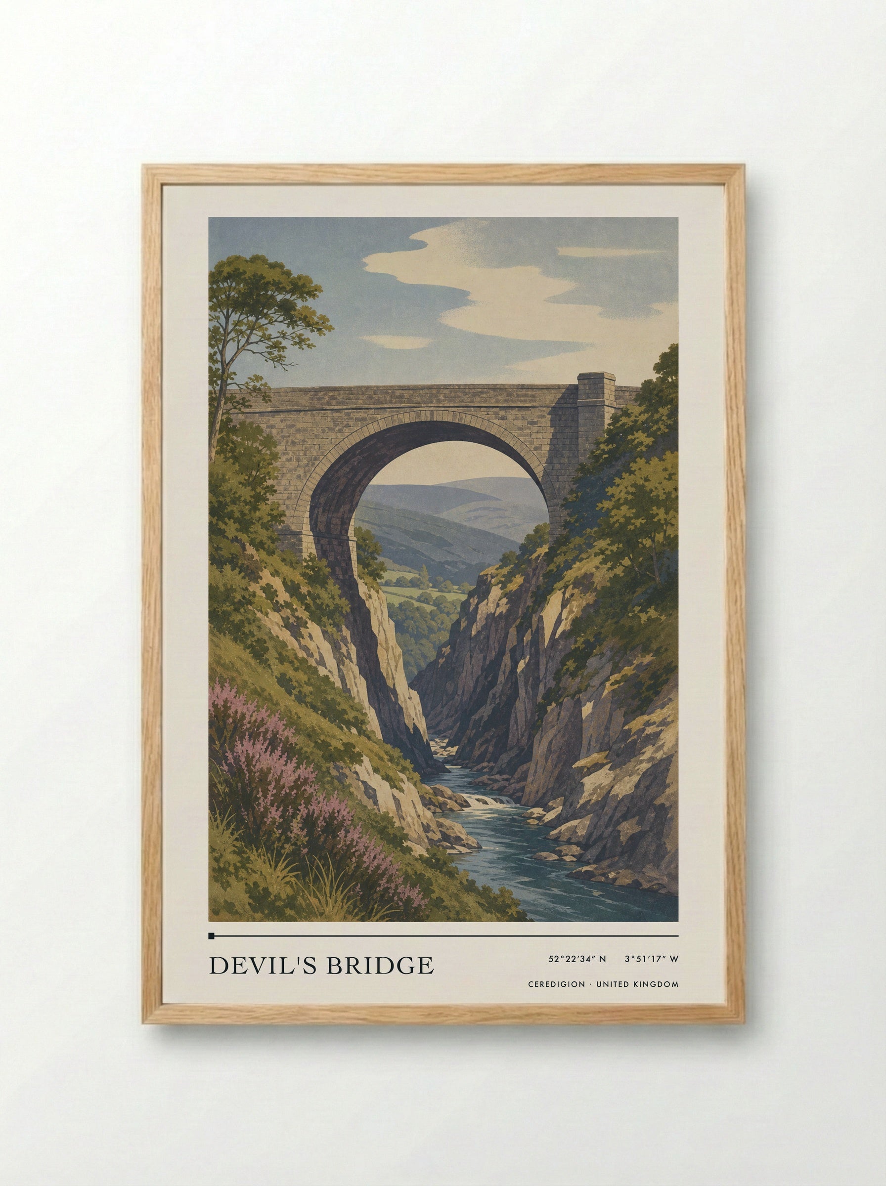Devil's Bridge Ceredigion United Kingdom Travel Poster - Framed Print Wood