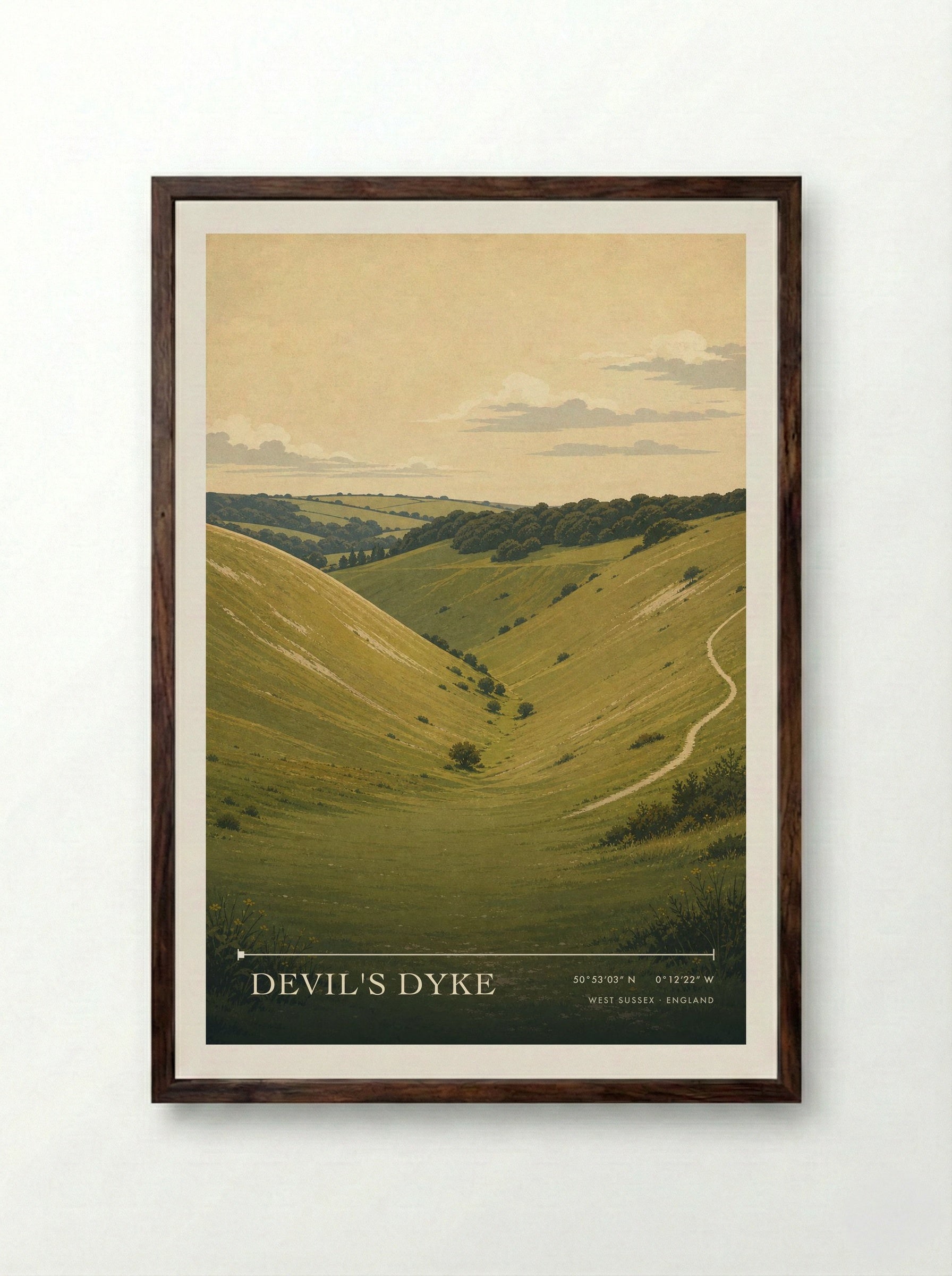 Devil's Dyke West Sussex England Travel Poster - Framed Print Dark Wood
