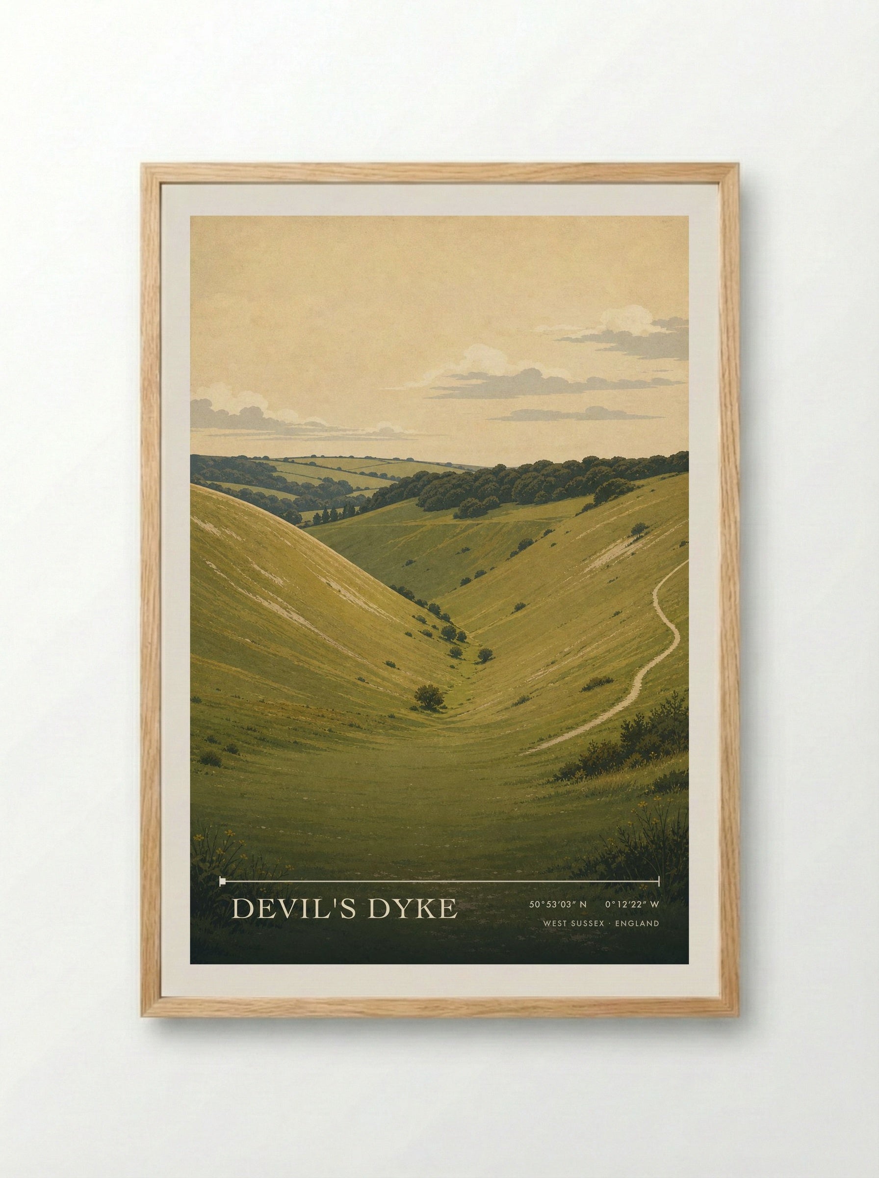 Devil's Dyke West Sussex England Travel Poster - Framed Print Wood