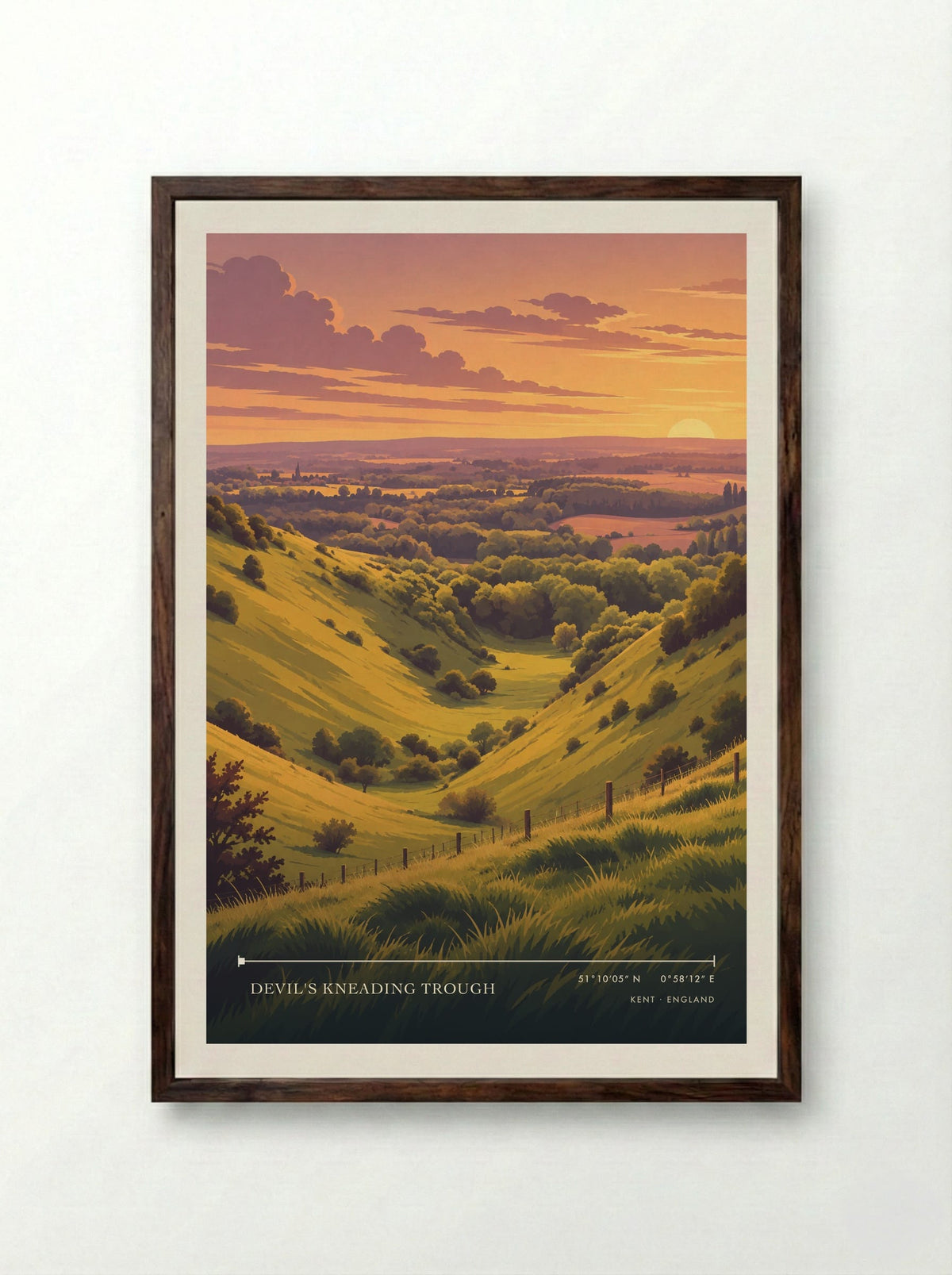 Devil's Kneading Trough, Kent | Travel Poster - Framed Print Dark Wood