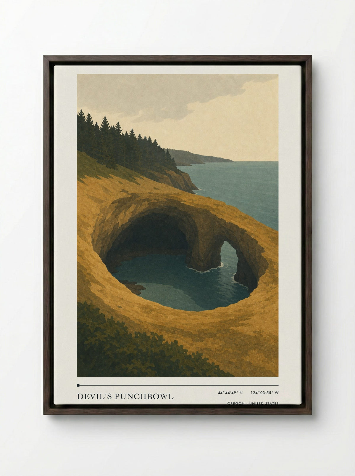 Devil's Punchbowl Travel Poster Artwork - Framed Canvas Dark Wood