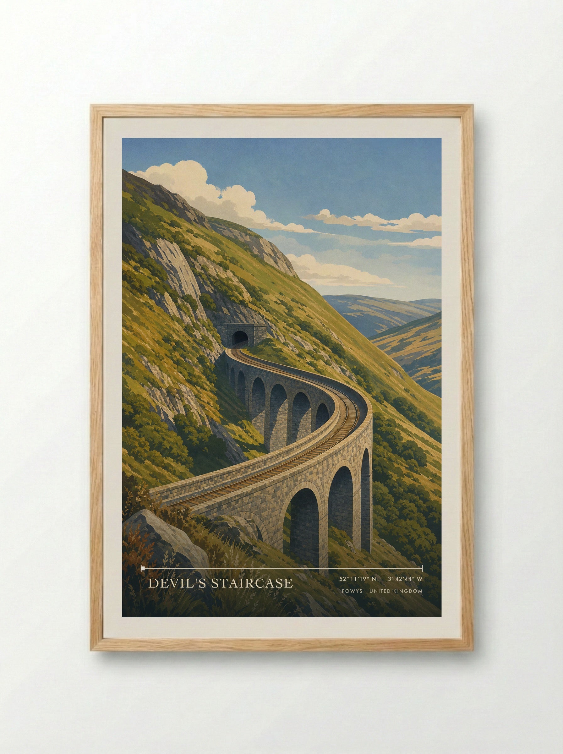 Devil's Staircase Powys United Kingdom Travel Poster - Framed Print Wood