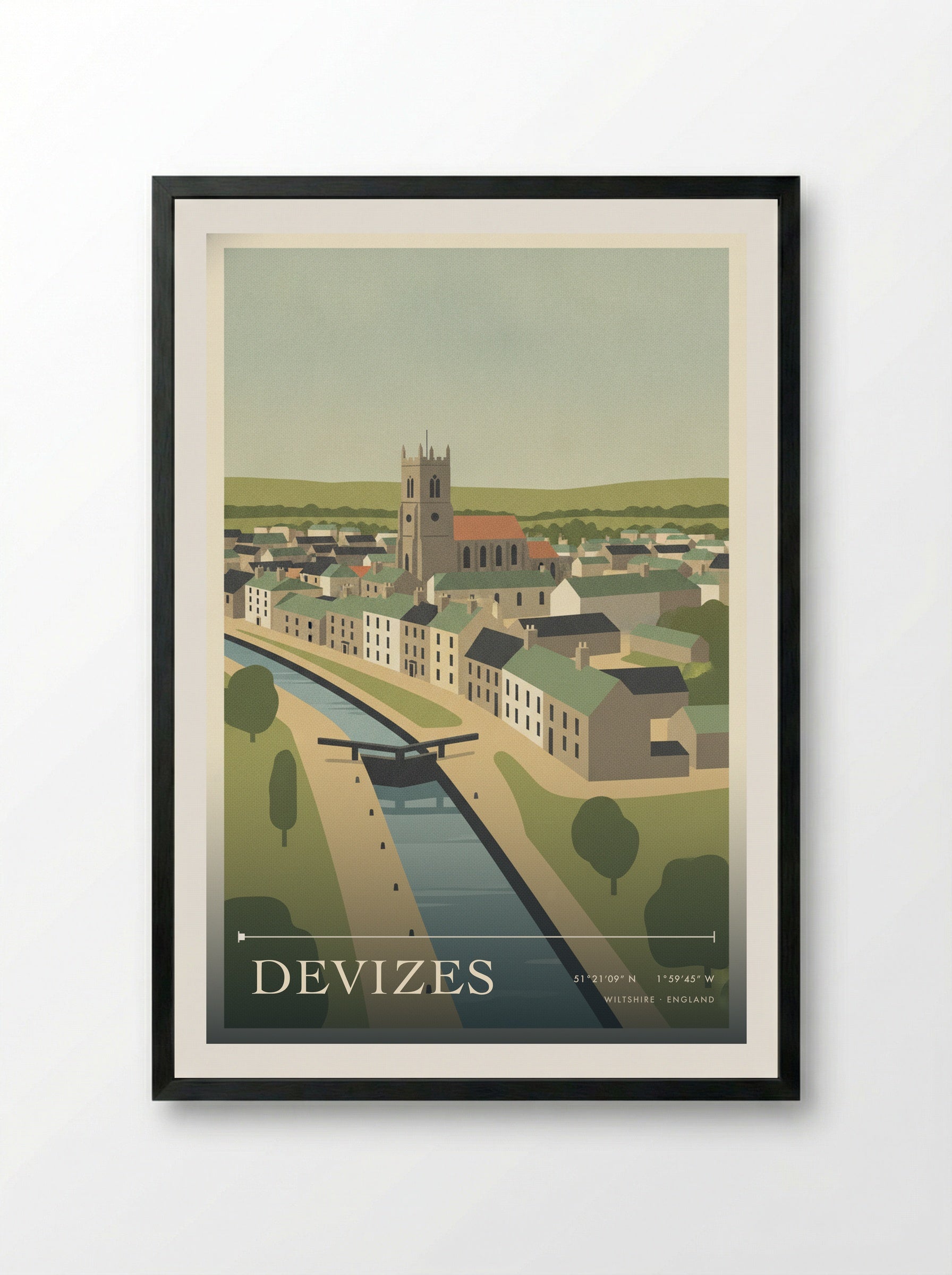 Devizes Wiltshire England Travel Poster - Framed Print Black