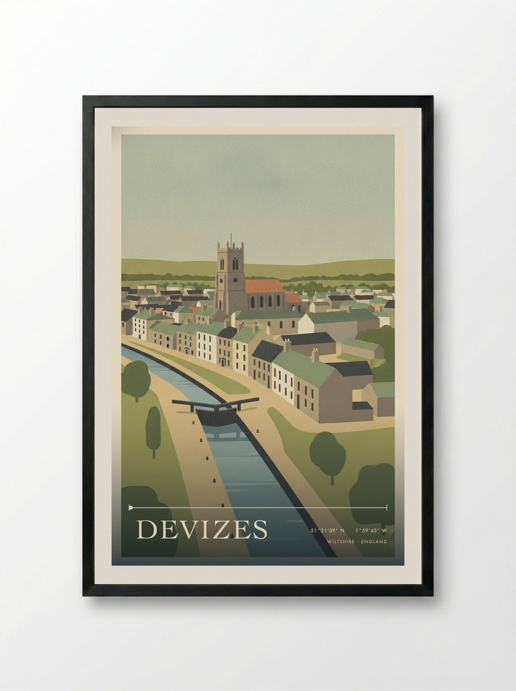 Devizes Wiltshire England Travel Poster - Framed Print Black