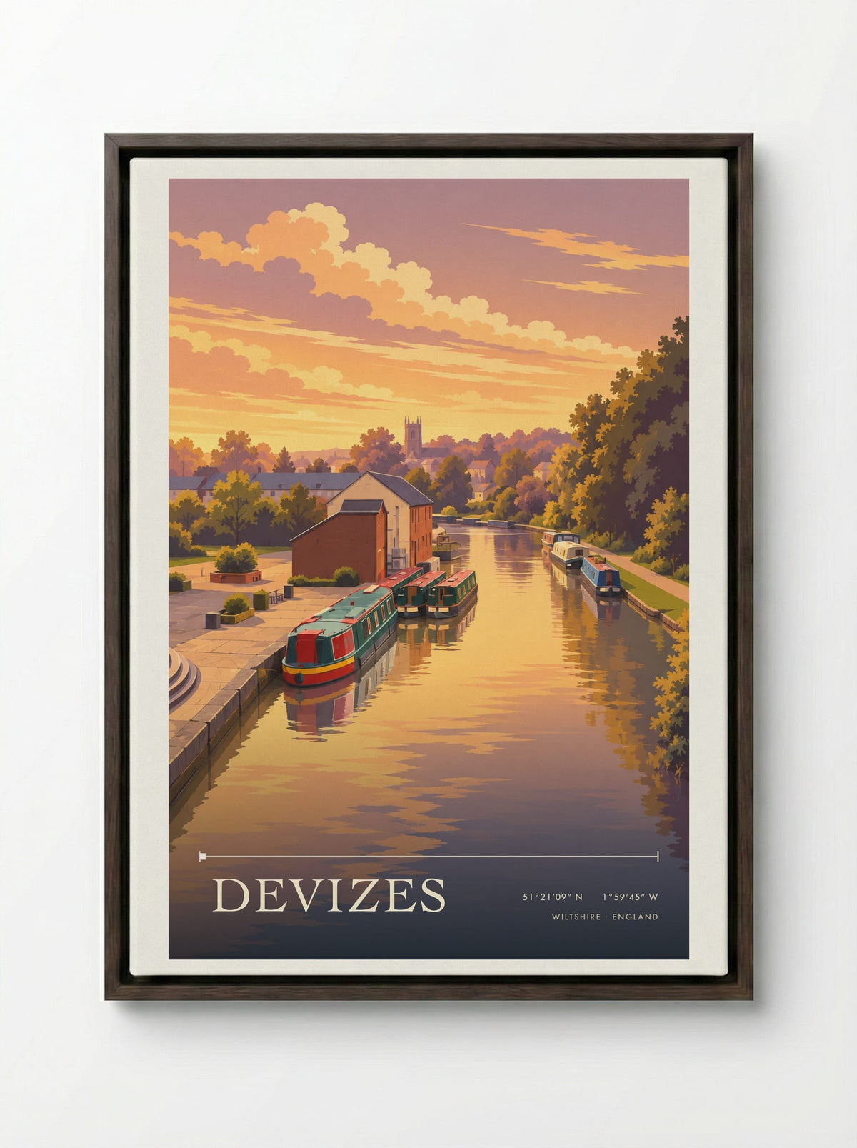 Devizes, Wiltshire | Travel Poster - Framed Canvas Dark Wood