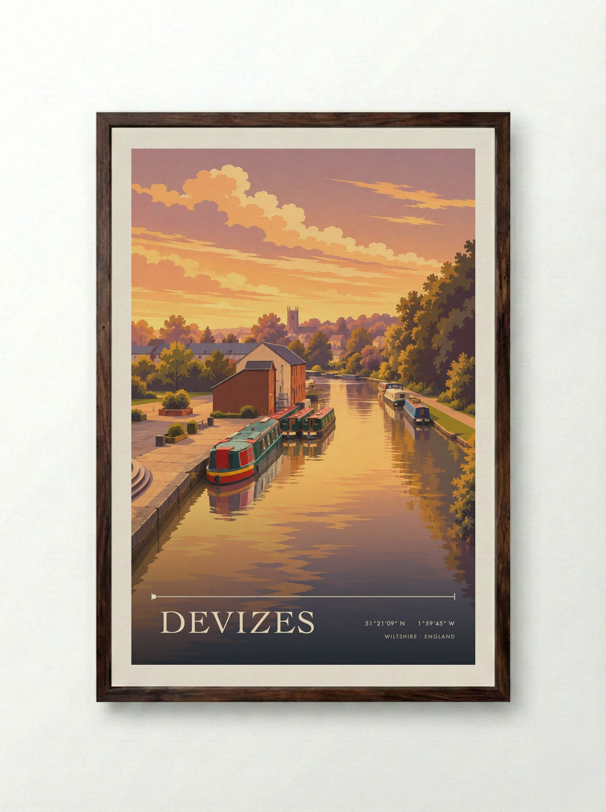Devizes, Wiltshire | Travel Poster - Framed Print Dark Wood