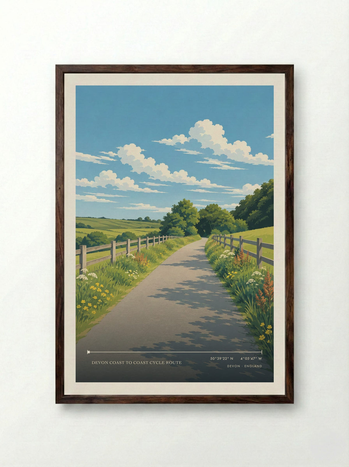 Devon Coast to Coast Cycle Route | Travel Poster - Framed Print Dark Wood
