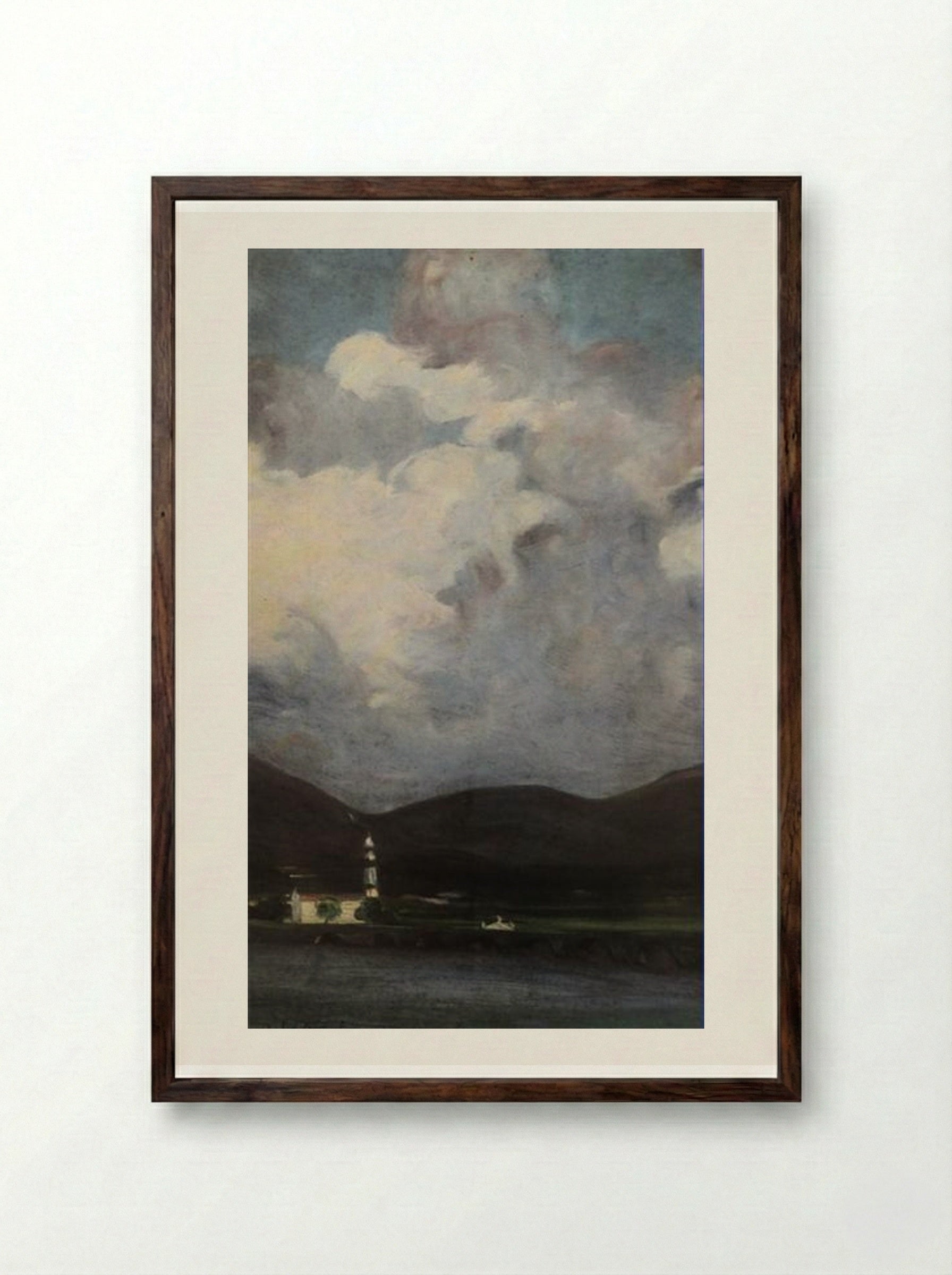 Dia de Chuva em Ponte de Lima - António Carneiro - Framed Print Dark Wood