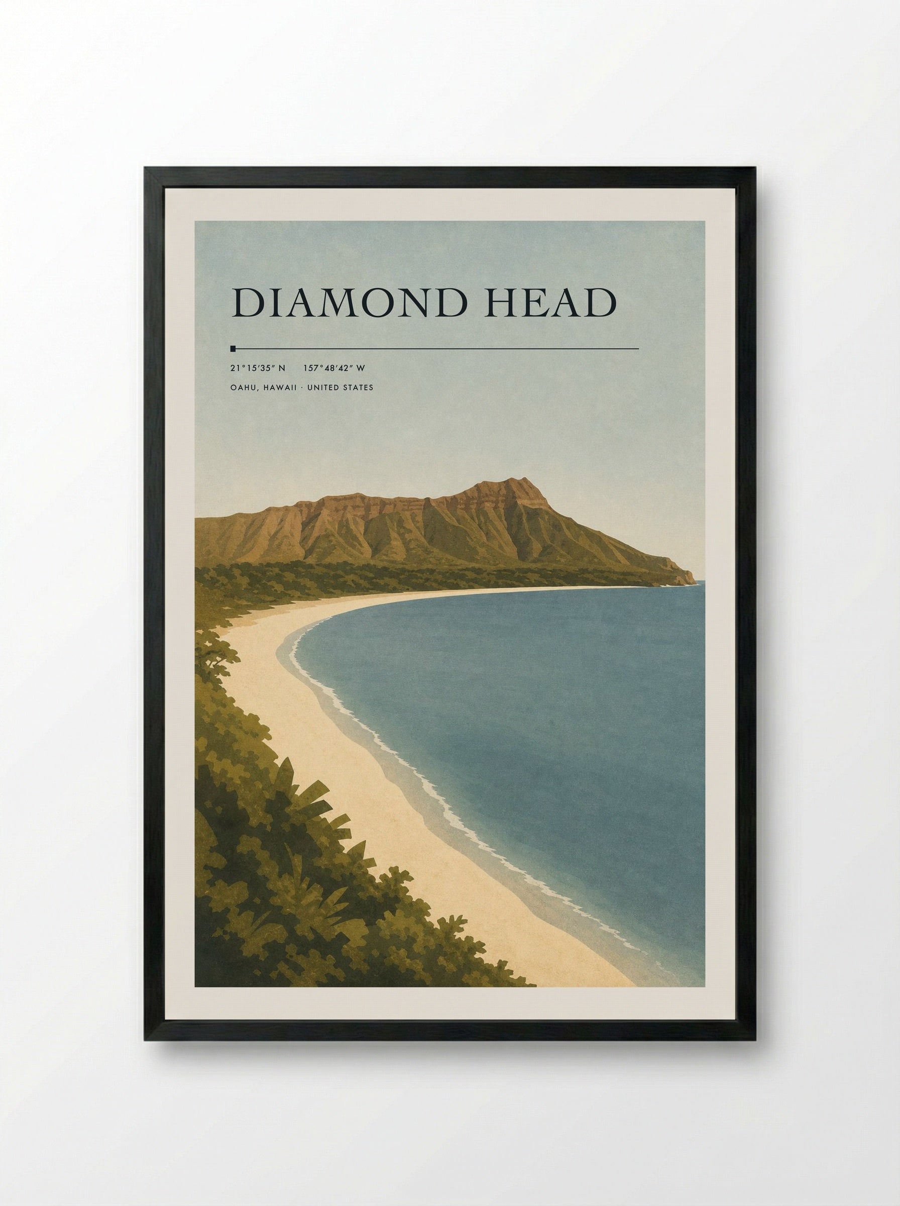 Diamond Head Travel Poster Artwork - Framed Print Black