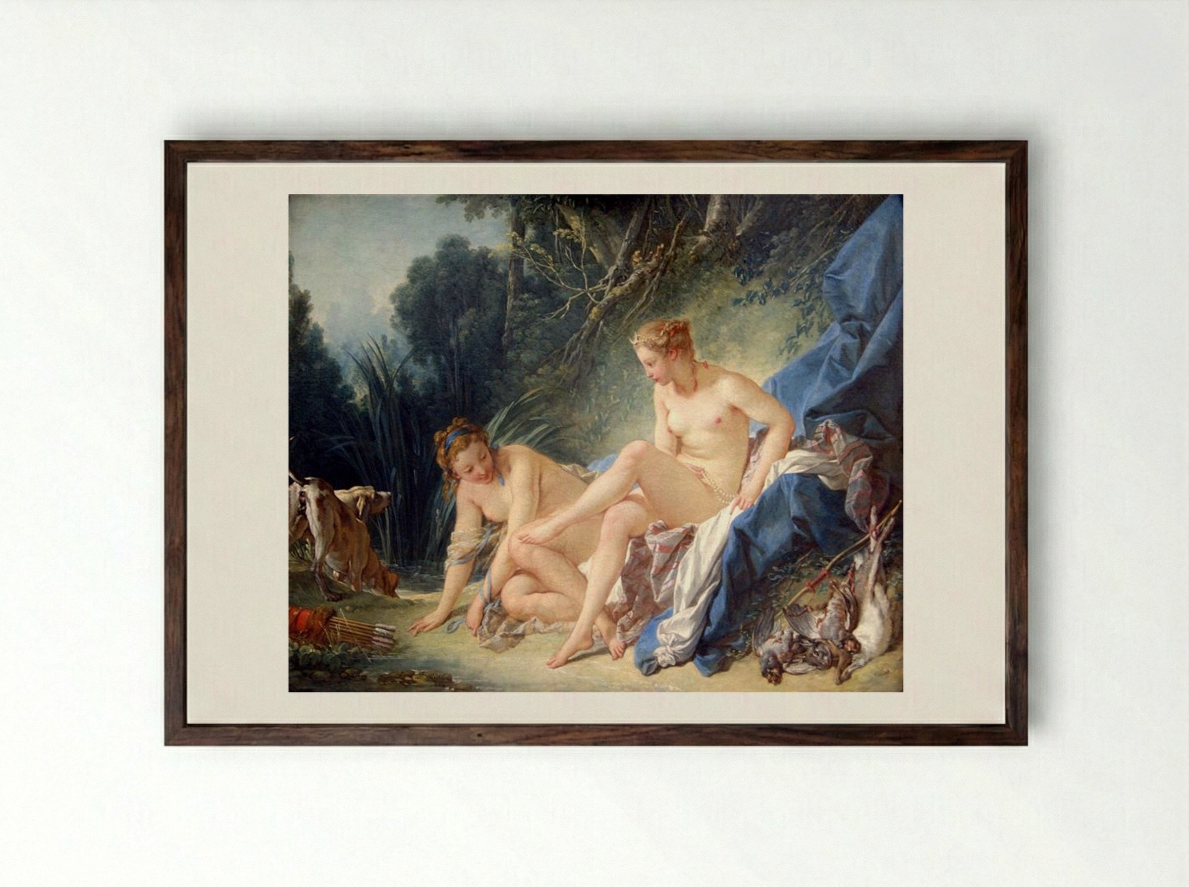 Diana Leaving the Bath - François Boucher - Framed Print Dark Wood