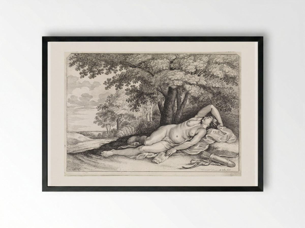 Diana Resting - Wenceslaus Hollar - Framed Print Black
