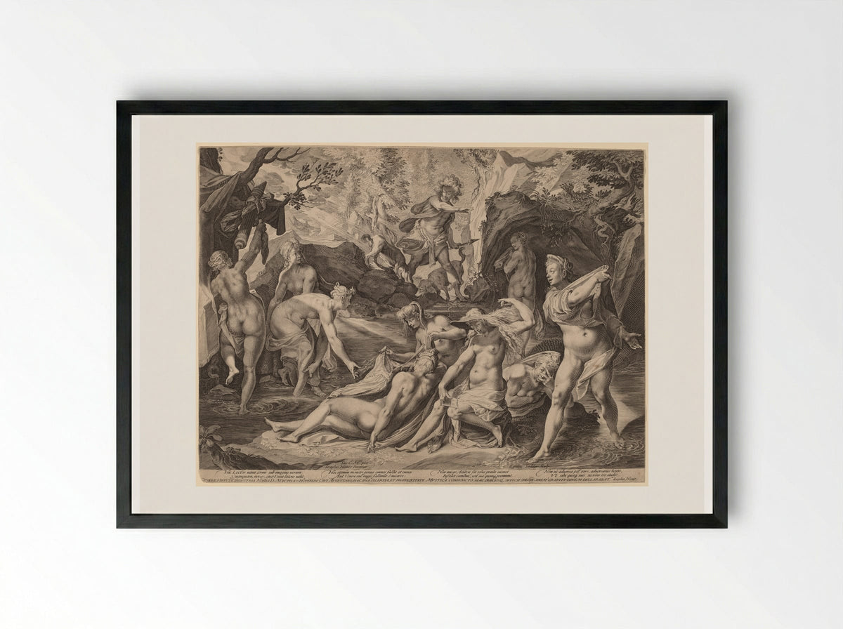 Diana, Surprised by Actaeon - Aegidius Sadeler II - Framed Print Black