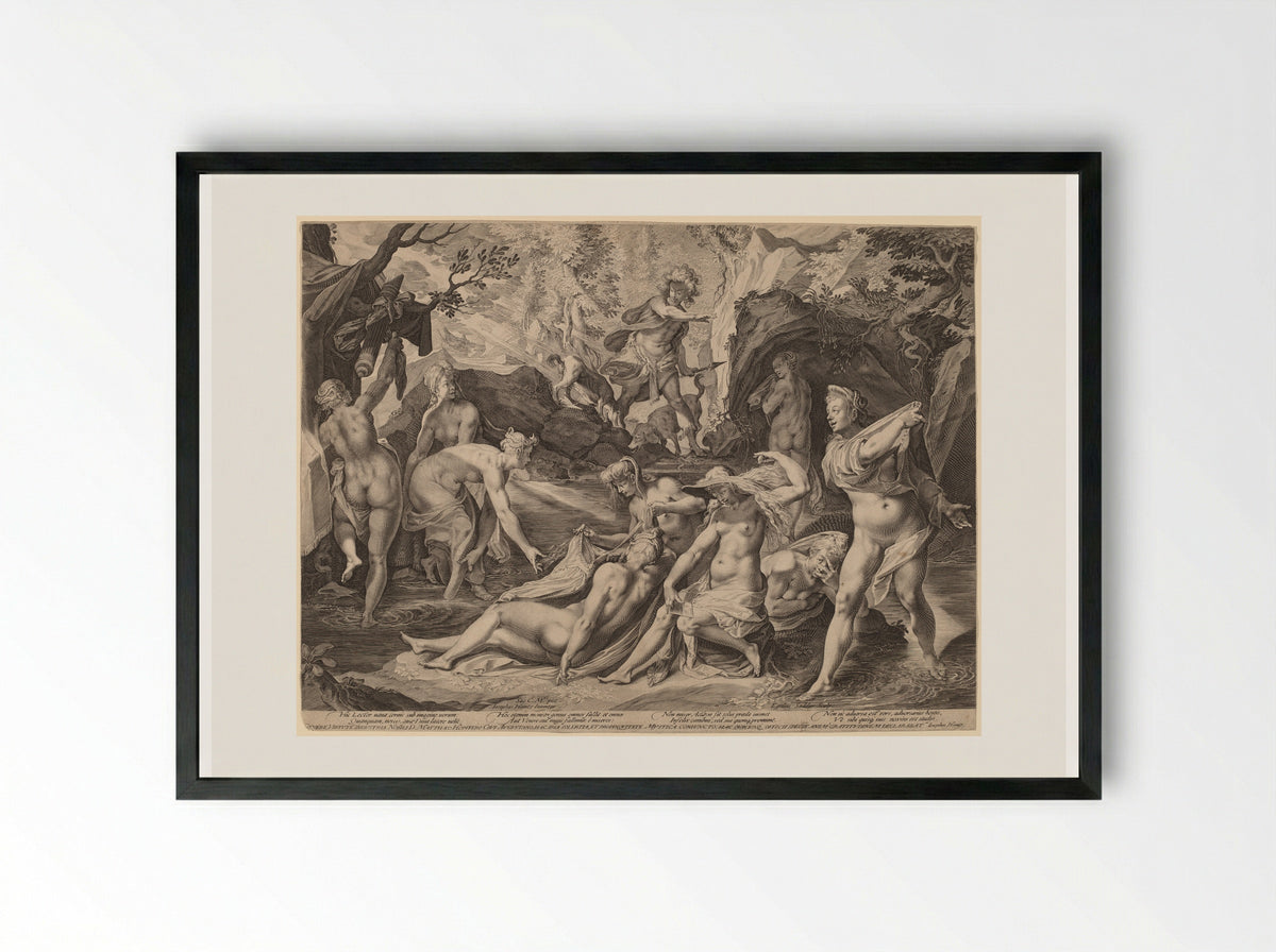 Diana, Surprised by Actaeon - Aegidius Sadeler II - Framed Print Black