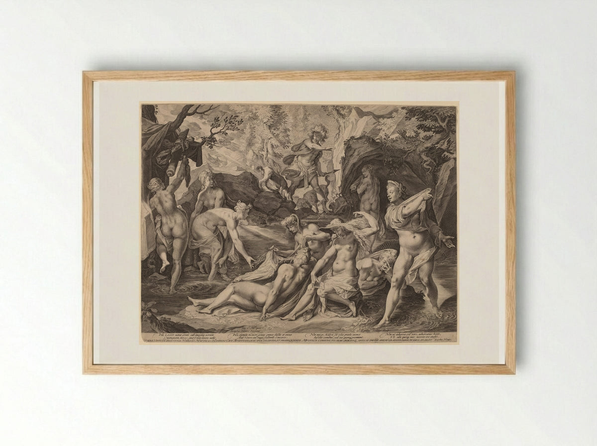 Diana, Surprised by Actaeon - Aegidius Sadeler II - Framed Print Wood