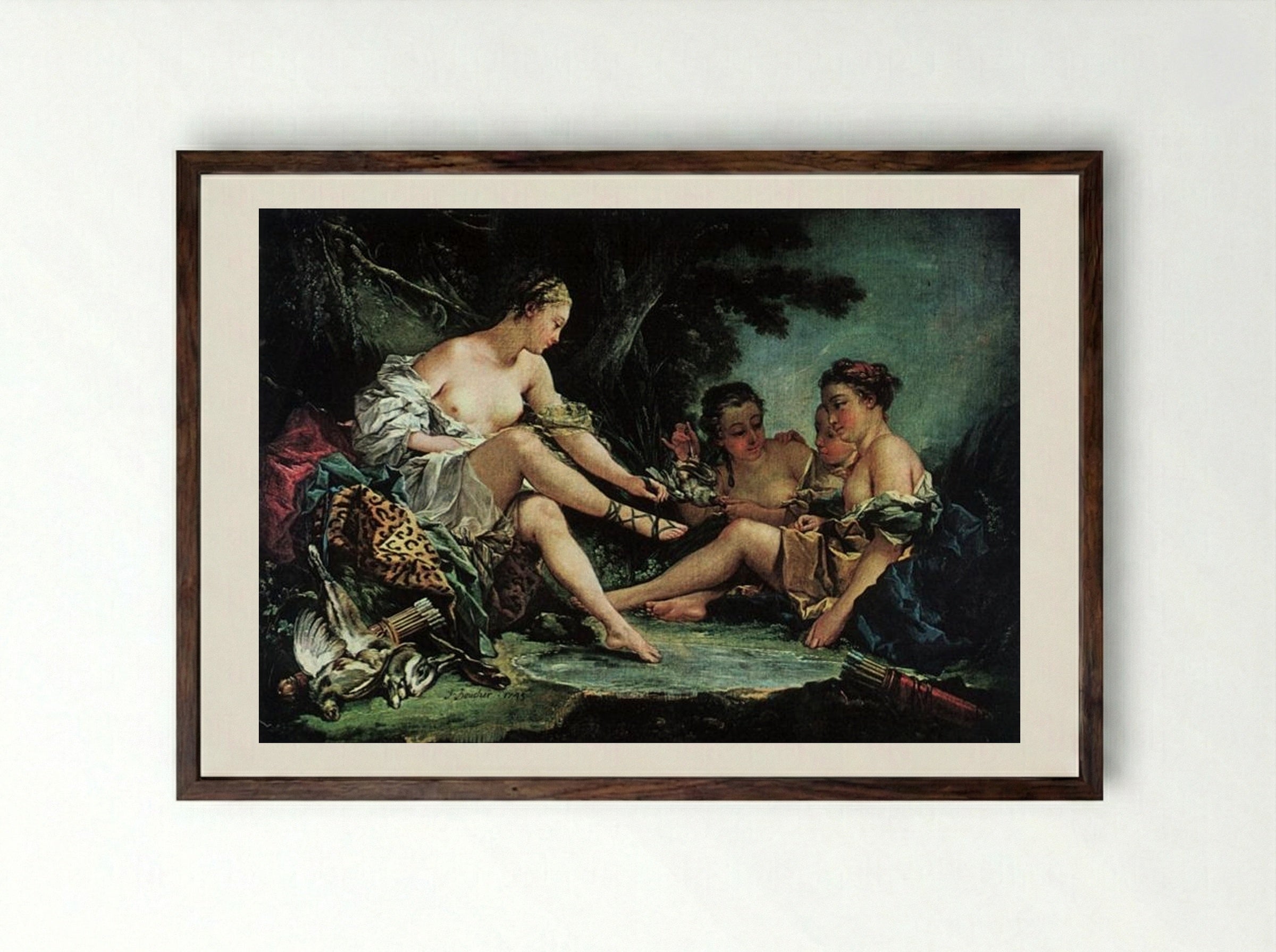 Diana after the Hunt - François Boucher - Framed Print Dark Wood