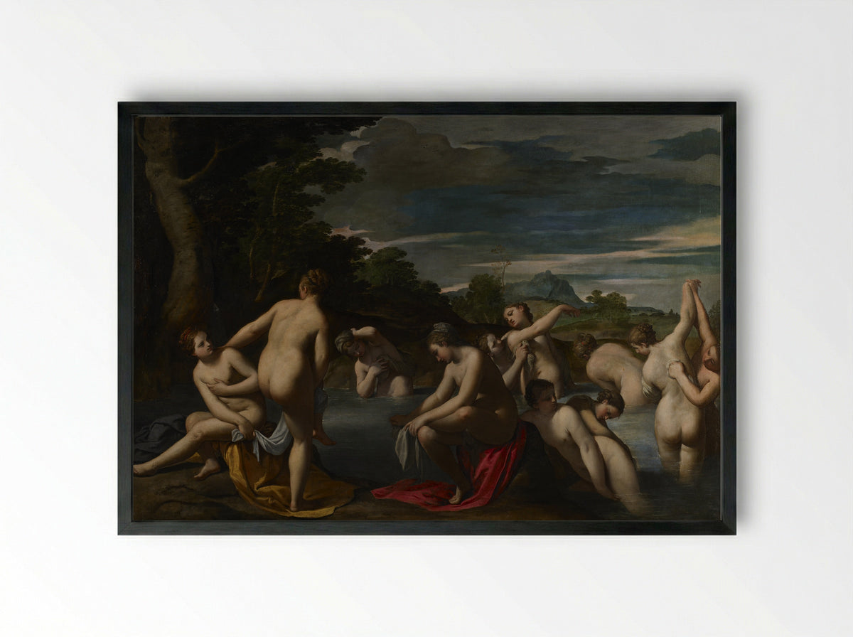 Diana and Actaeon - Ippolito Scarsella - Framed Print Black