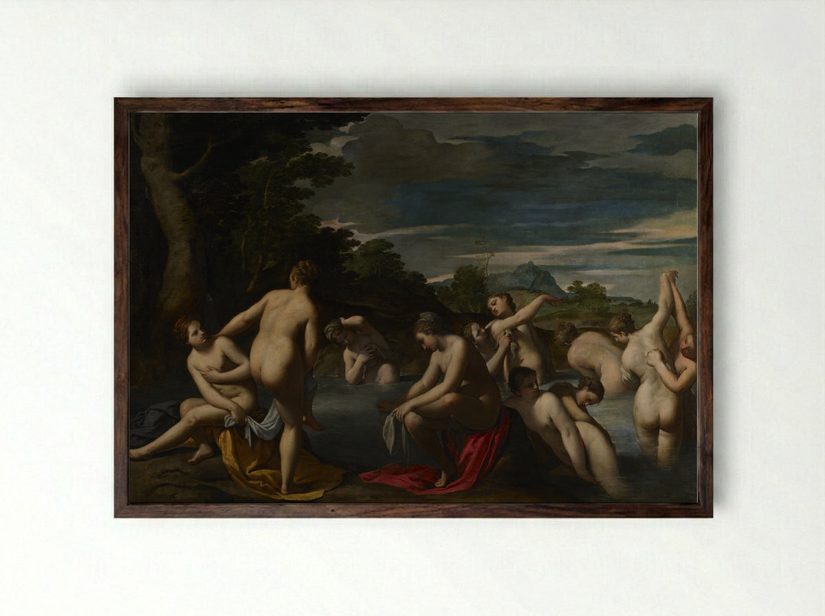 Diana and Actaeon - Ippolito Scarsella - Framed Print Dark Wood