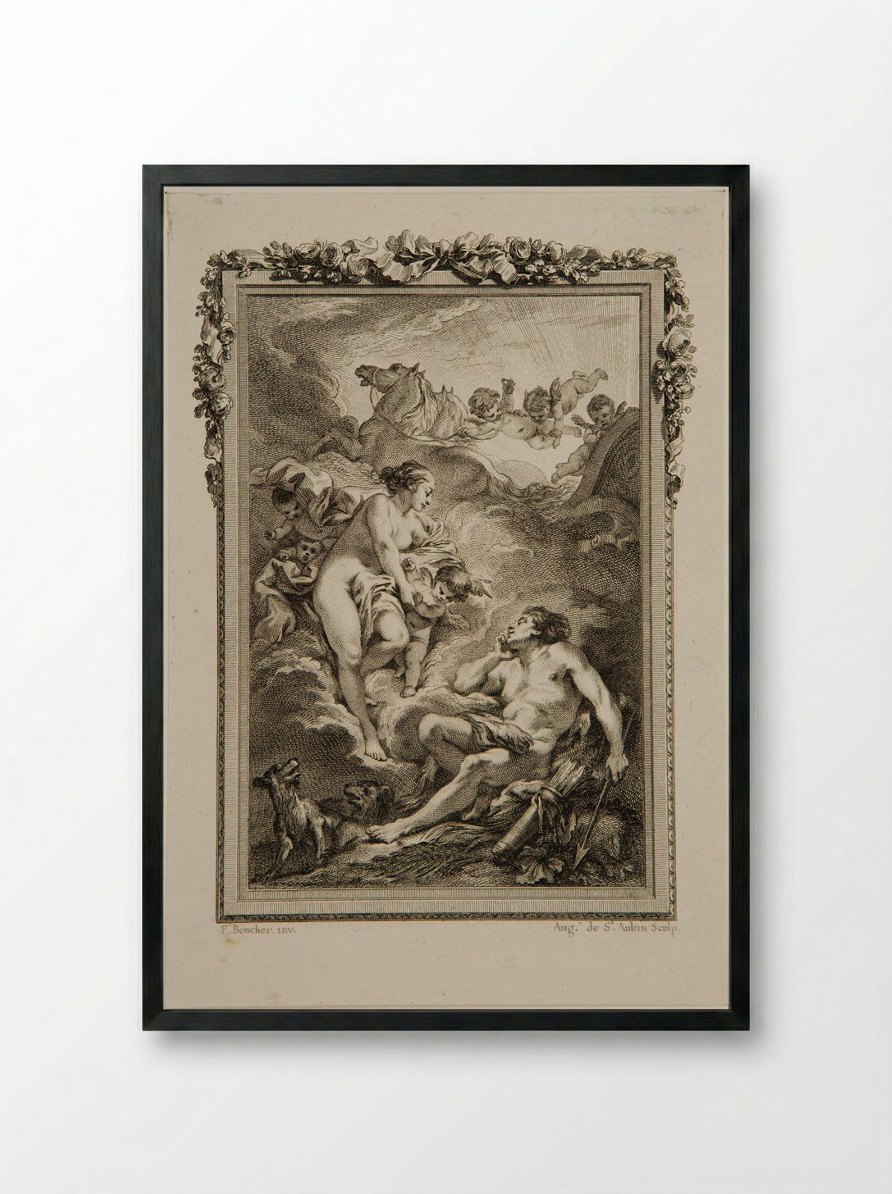 Diana and Endymion - Augustin de Saint-Aubin - Framed Print Black
