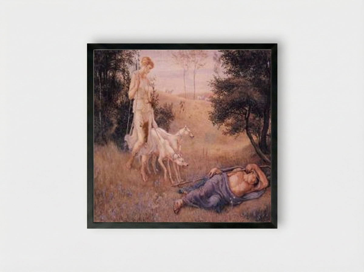 Diana and Endymion - Walter Crane - Framed Print Black