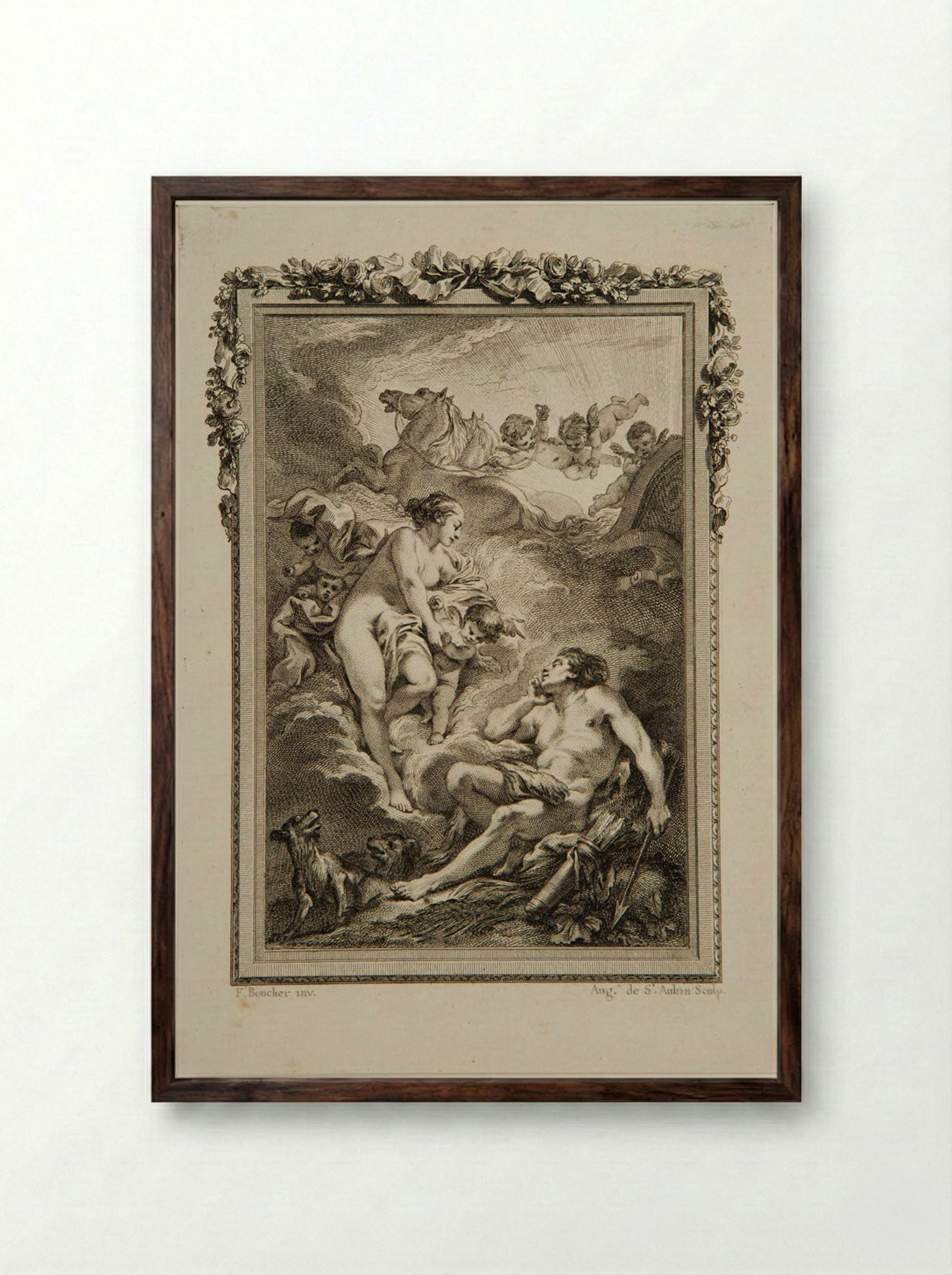 Diana and Endymion - Augustin de Saint-Aubin - Framed Print Dark Wood