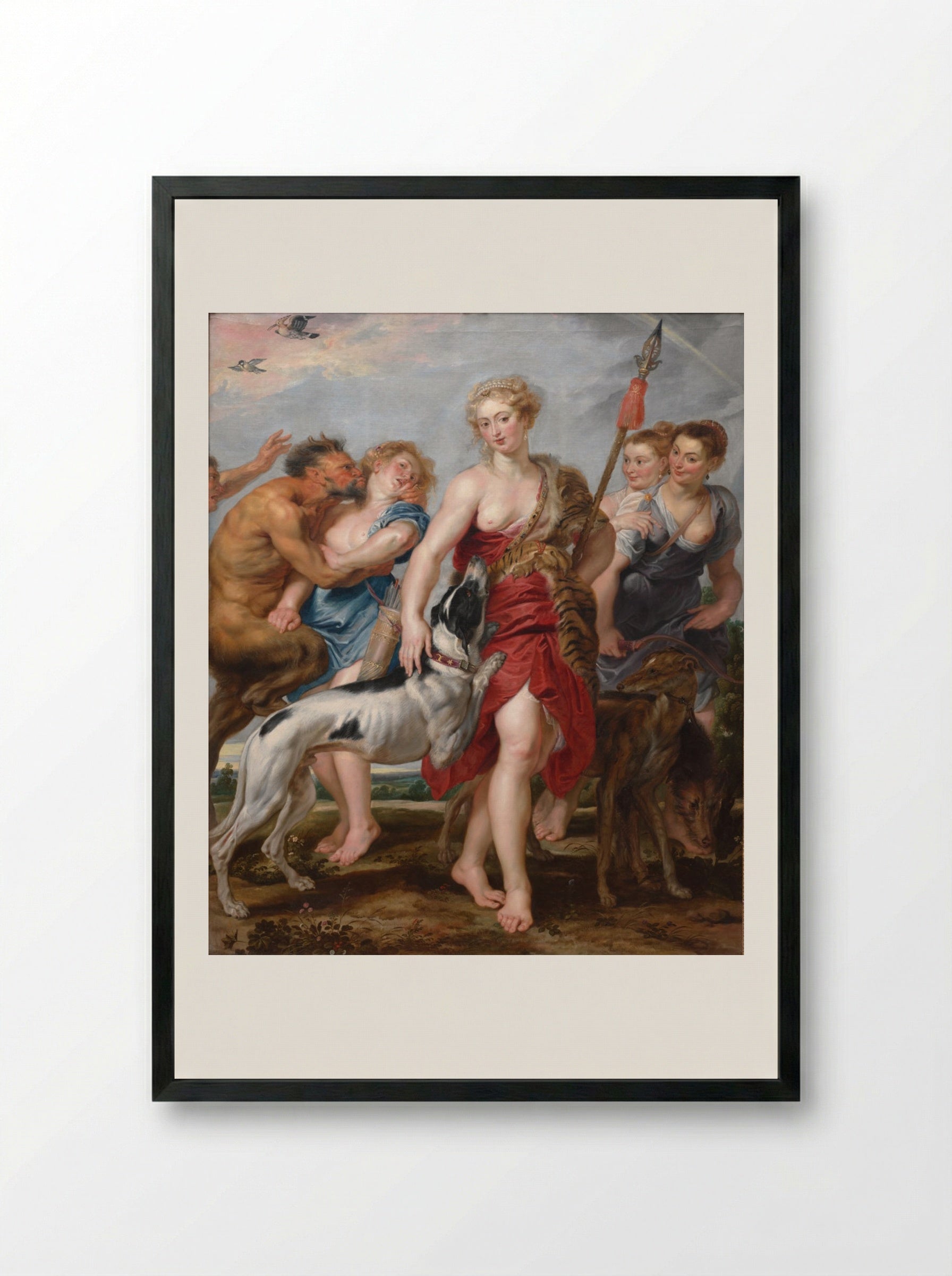 Diana and Her Nymphs Departing for the Hunt - Peter Paul Rubens - Framed Print Black