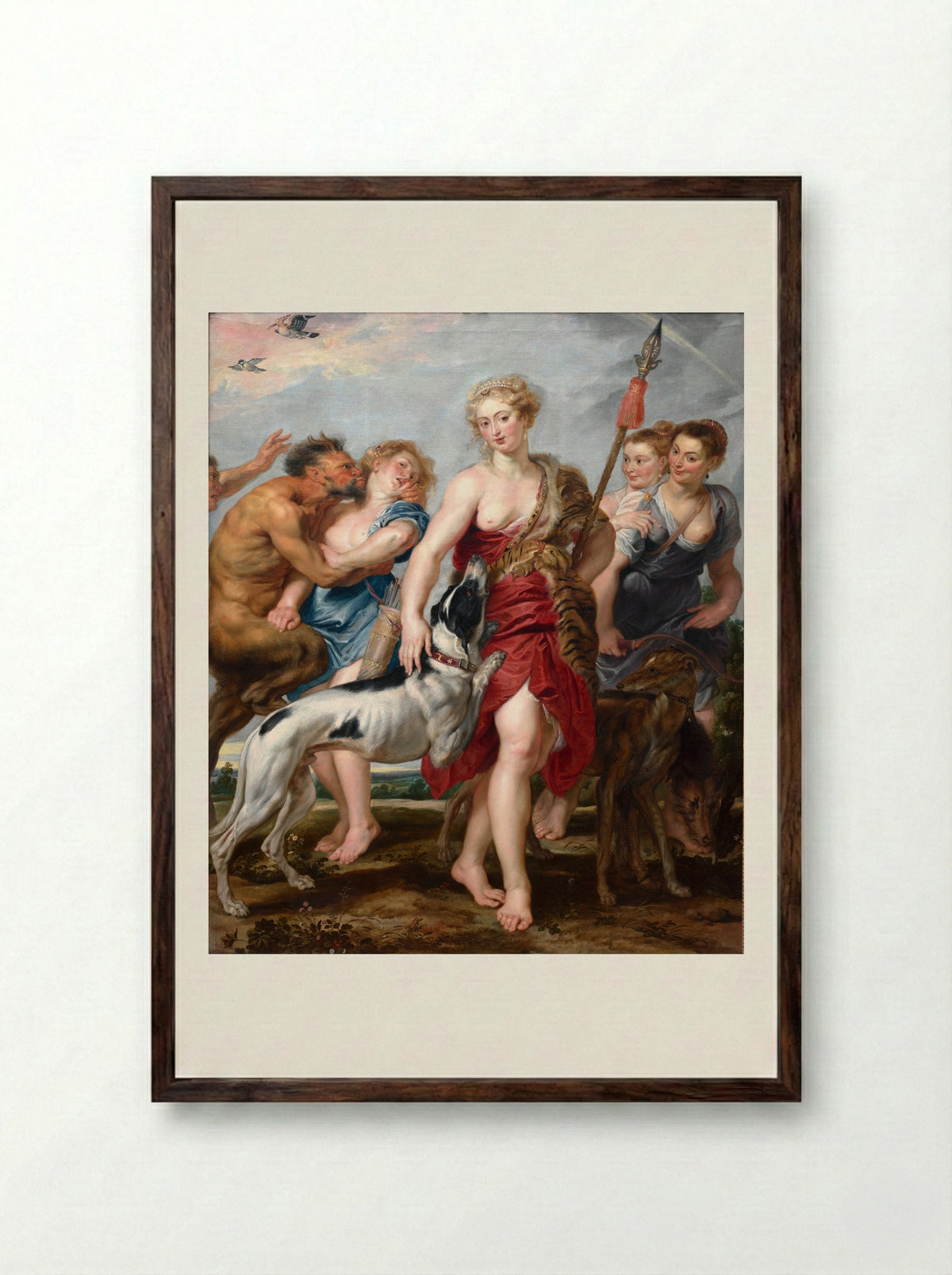 Diana and Her Nymphs Departing for the Hunt - Peter Paul Rubens - Framed Print Dark Wood