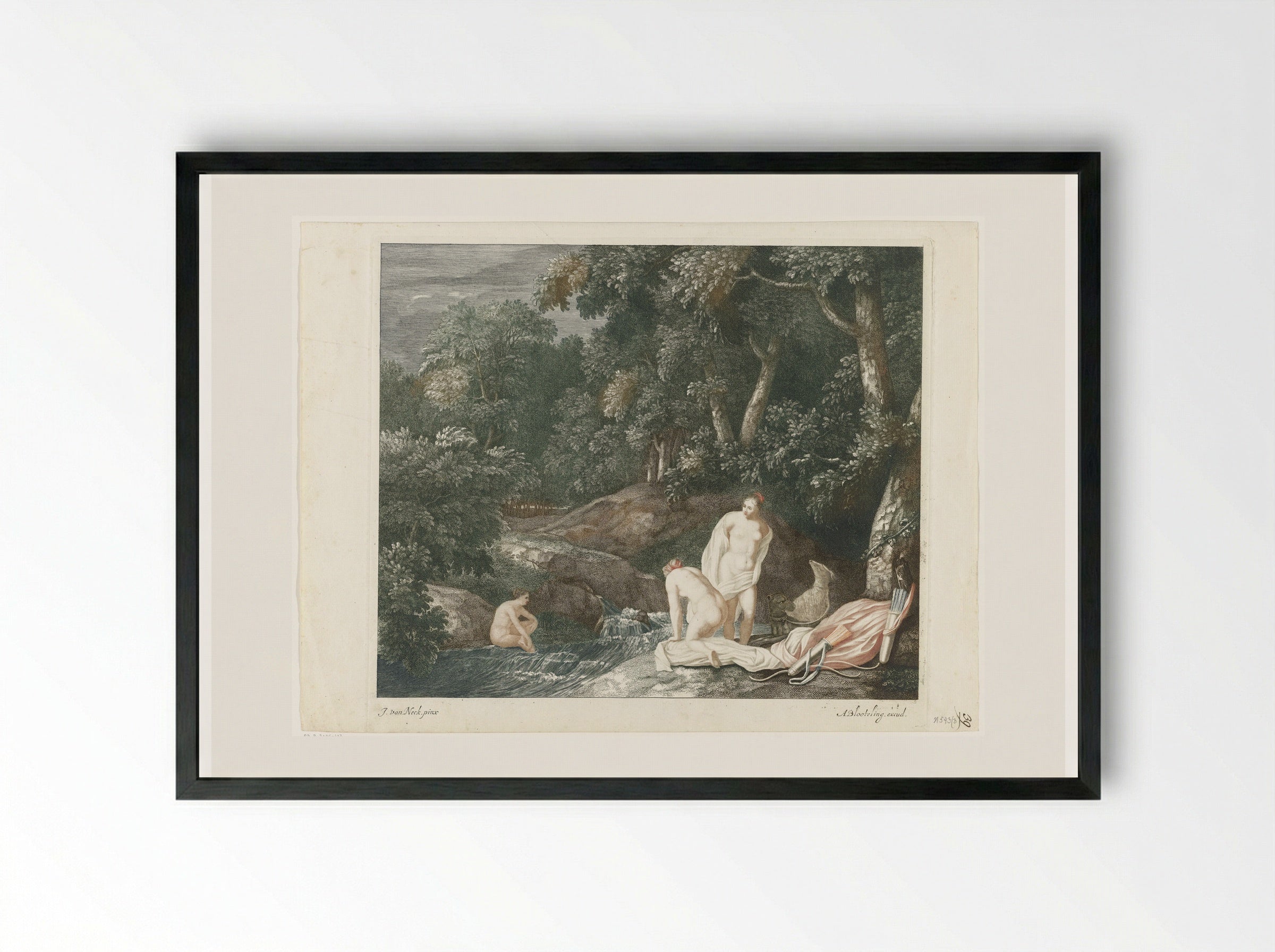 Diana and her Nymphs Bathing in a River - Abraham Bloteling - Framed Print Black