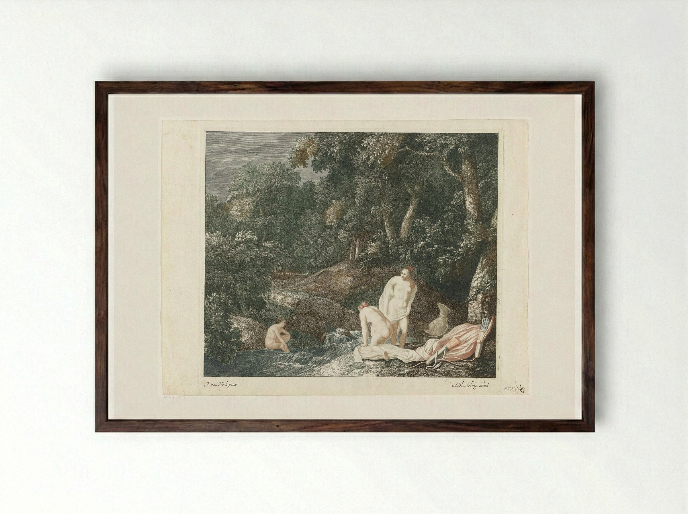Diana and her Nymphs Bathing in a River - Abraham Bloteling - Framed Print Dark Wood