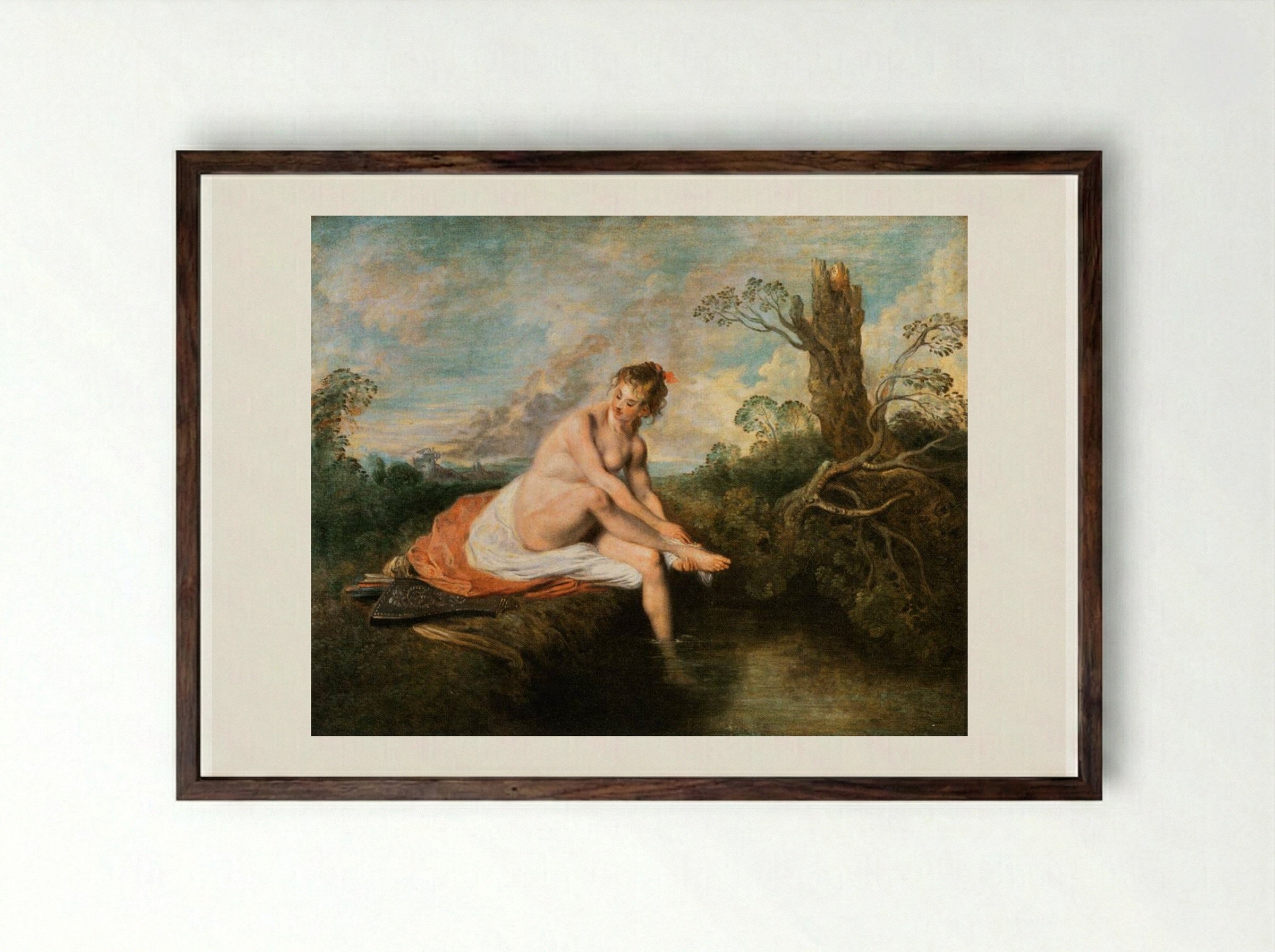 Diana at her Bath - Antoine Watteau - Framed Print Dark Wood
